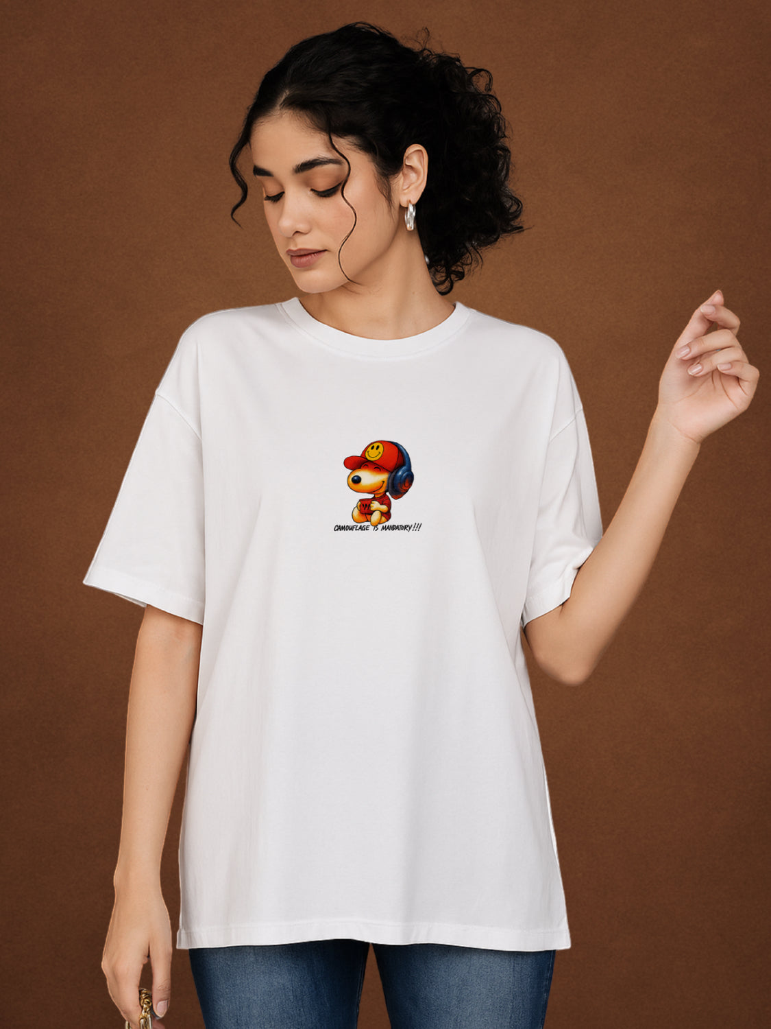 Camouflage is Mandatory! Pure White Oversized T-Shirt for Women by Zwuri