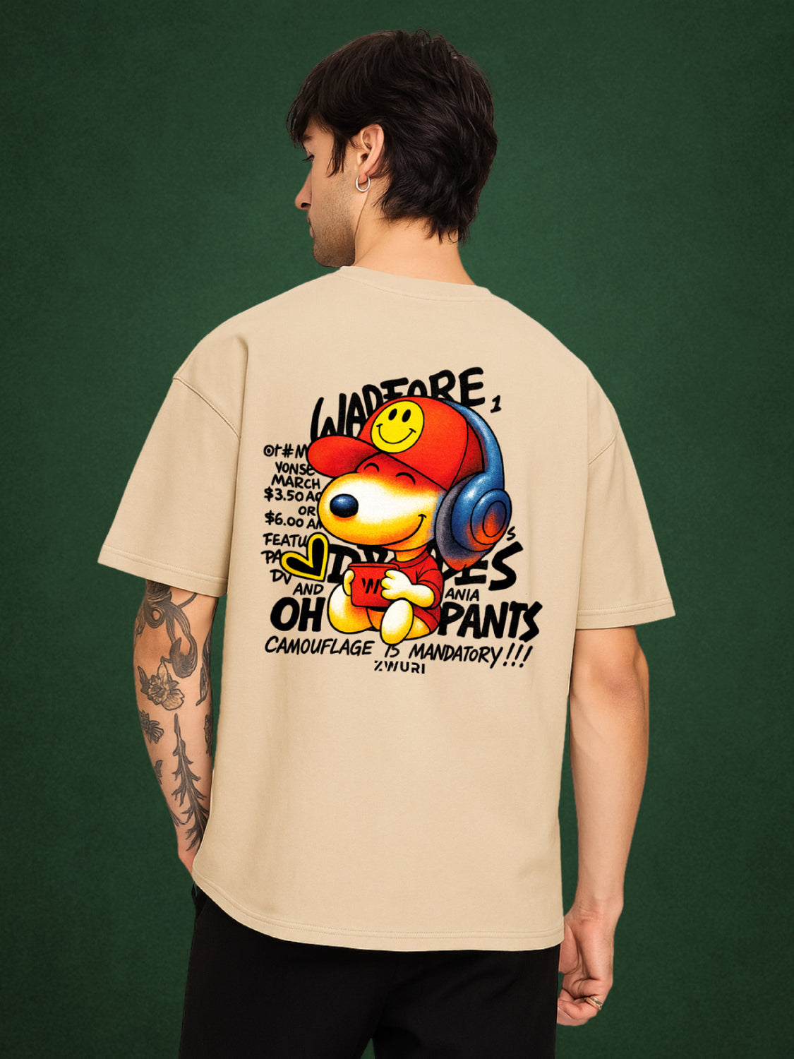 Camouflage is Mandatory! Velvet Beige Oversized T-Shirt for Men by Zwuri