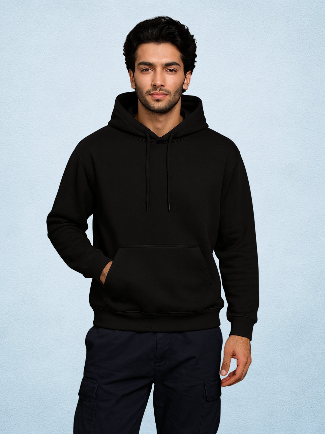 Zwuri Men | Solids - Pitch Black Oversized Hoodie