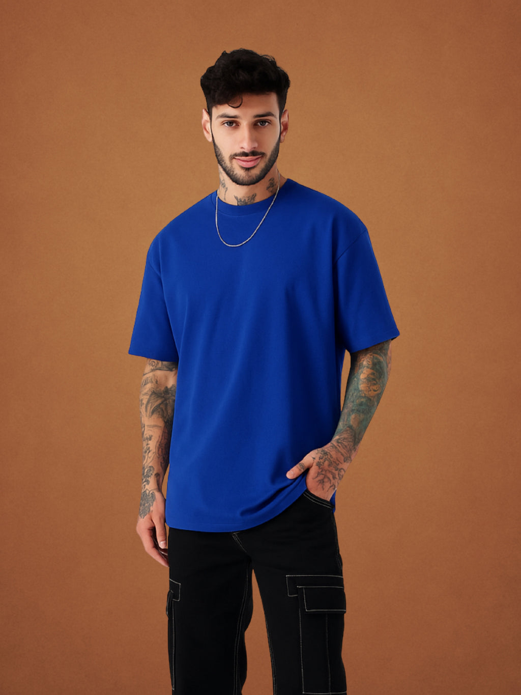 Zwuri Men’s Drift Blue Oversized T-Shirt Solids, Relaxed Fit, Minimalist Everyday Wear