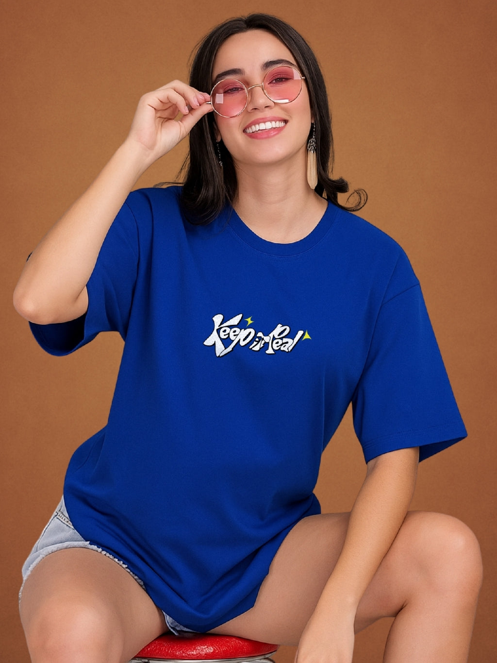 Did You Manifest Me? Drift Blue Oversized T-Shirt for Women by Zwuri