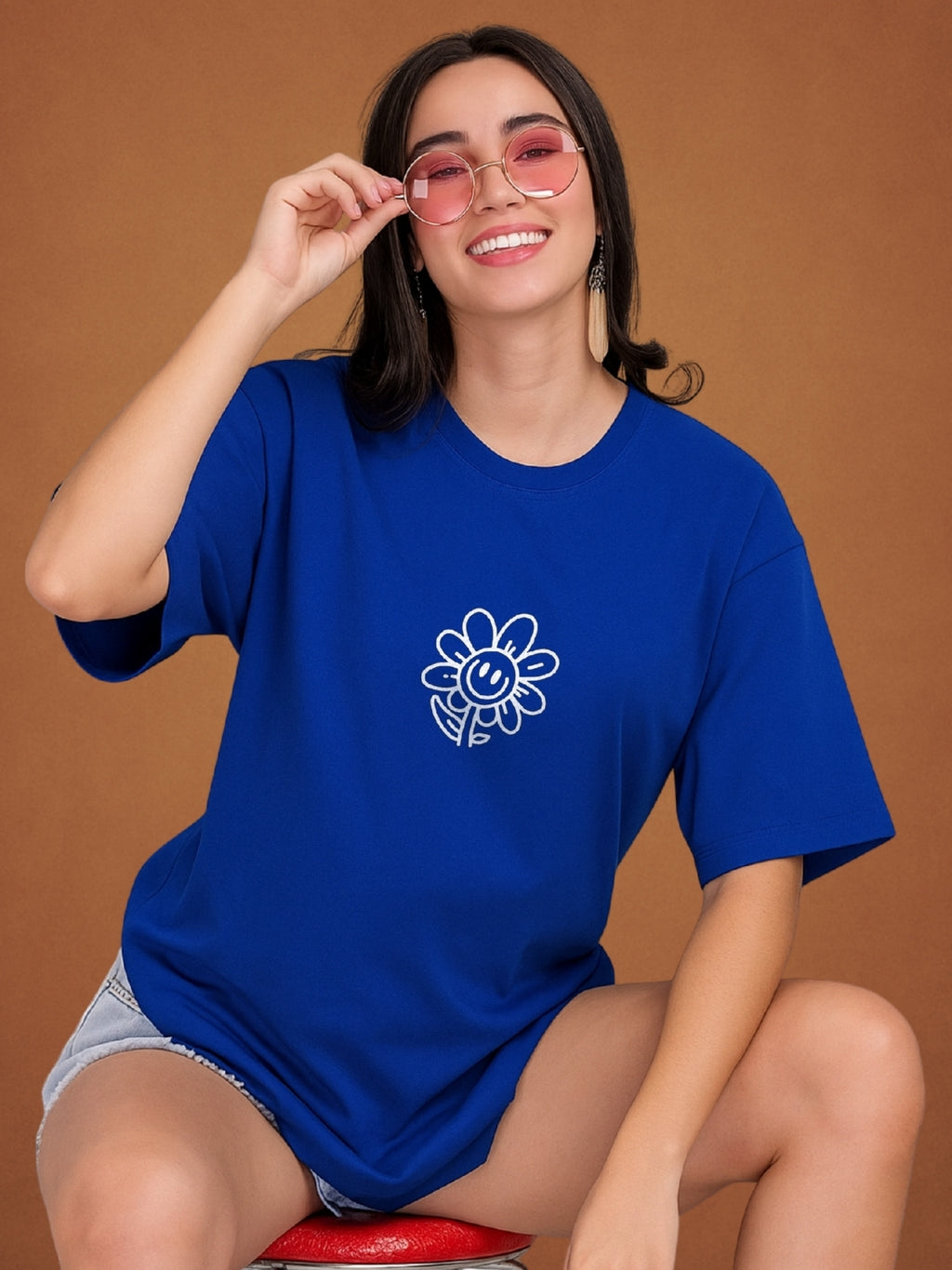 Okay Okay Okay Drift Blue Oversized T-Shirt For Women by Zwuri