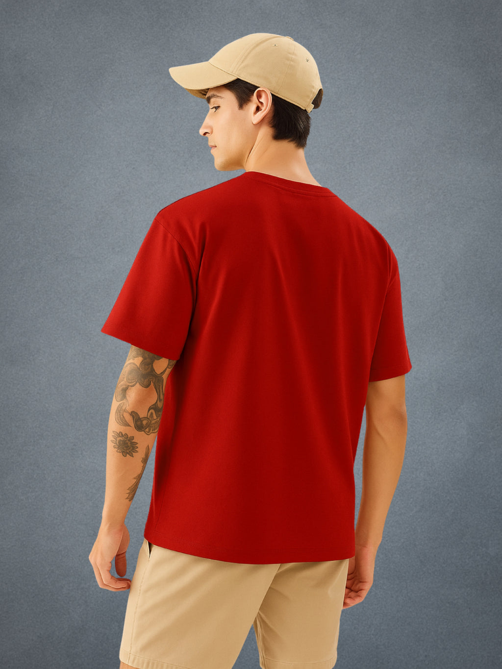 Zwuri Men’s Crimson Red Oversized T-Shirt Solids, Relaxed Fit, Minimalist Everyday Wear