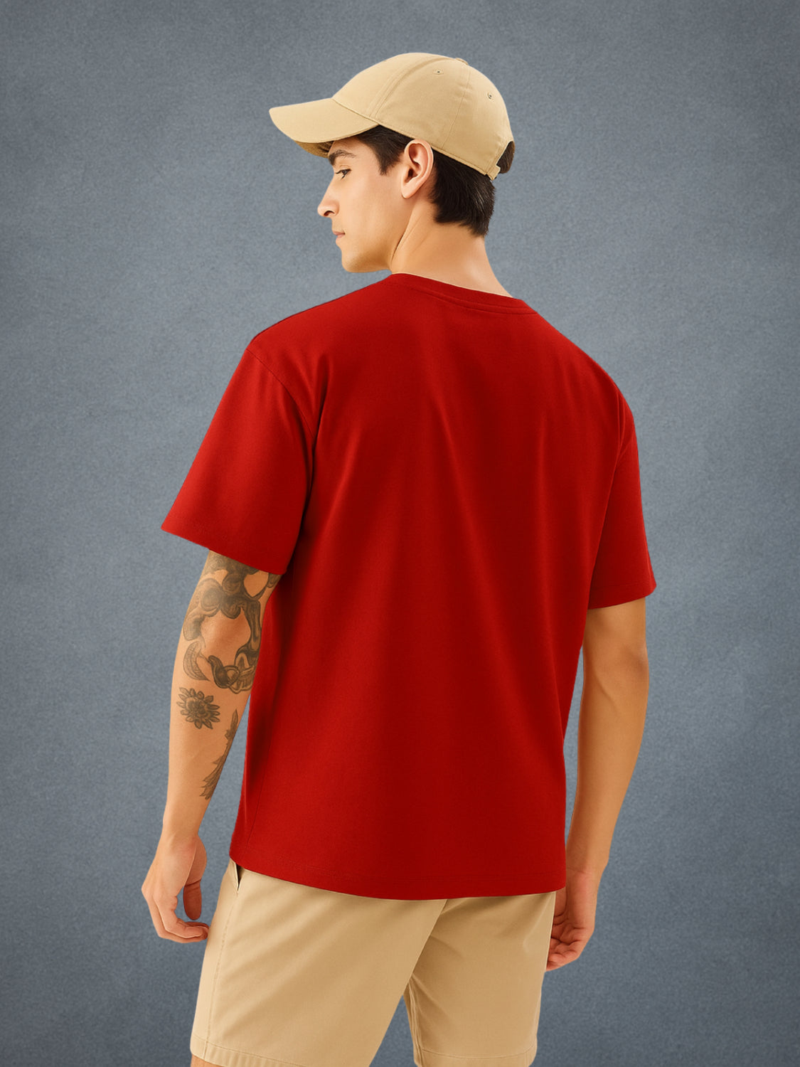 Zwuri Men’s Crimson Red Oversized T-Shirt Solids, Relaxed Fit, Minimalist Everyday Wear