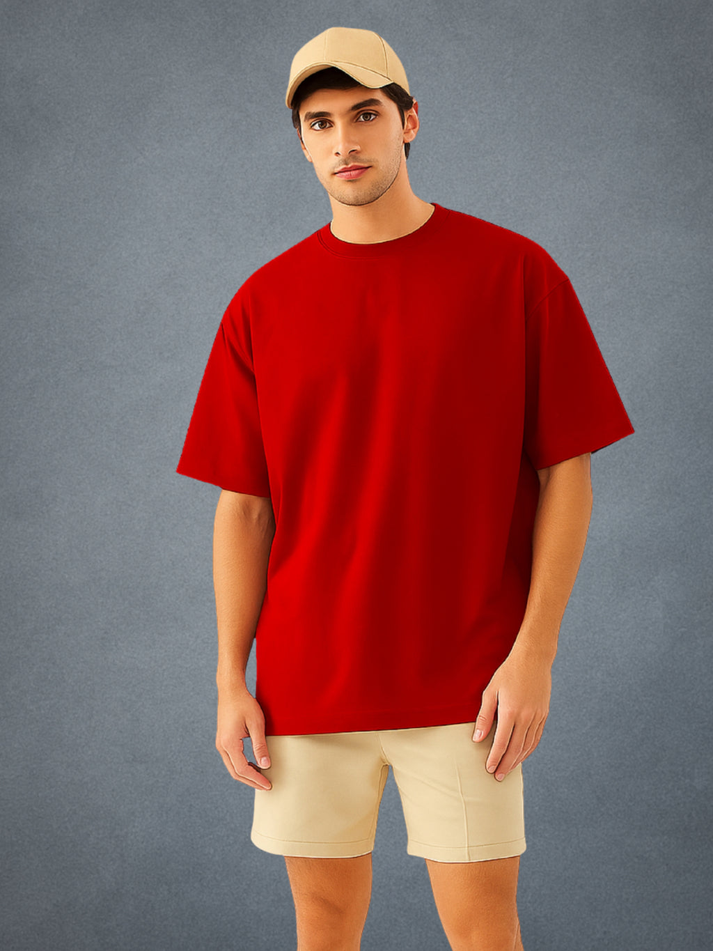 Zwuri Men’s Crimson Red Oversized T-Shirt Solids, Relaxed Fit, Minimalist Everyday Wear