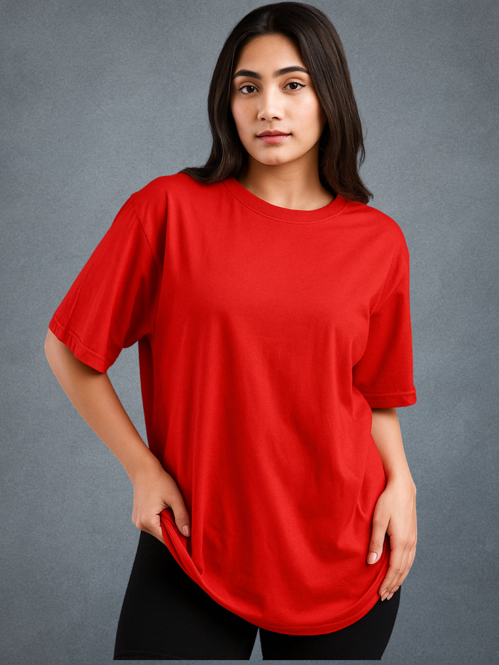 Zwuri Women’s Crimson Red Oversized T-Shirt Solids, Relaxed Fit, Minimalist Everyday Wear