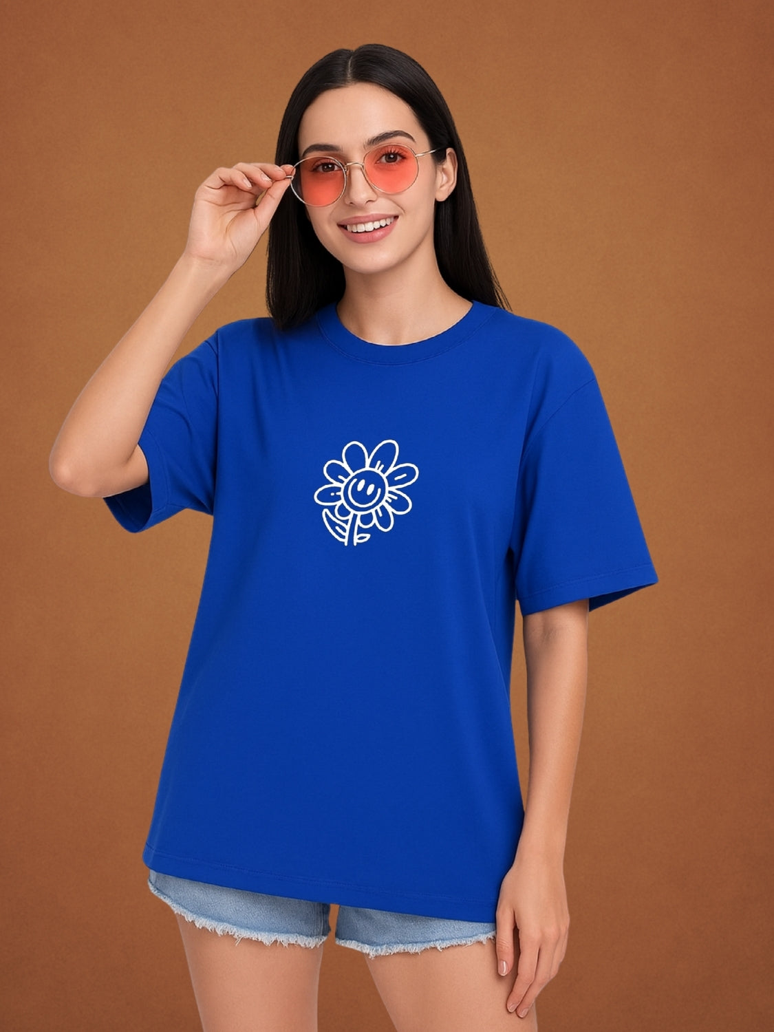 Okay Okay Okay Drift Blue Oversized T-Shirt For Women by Zwuri