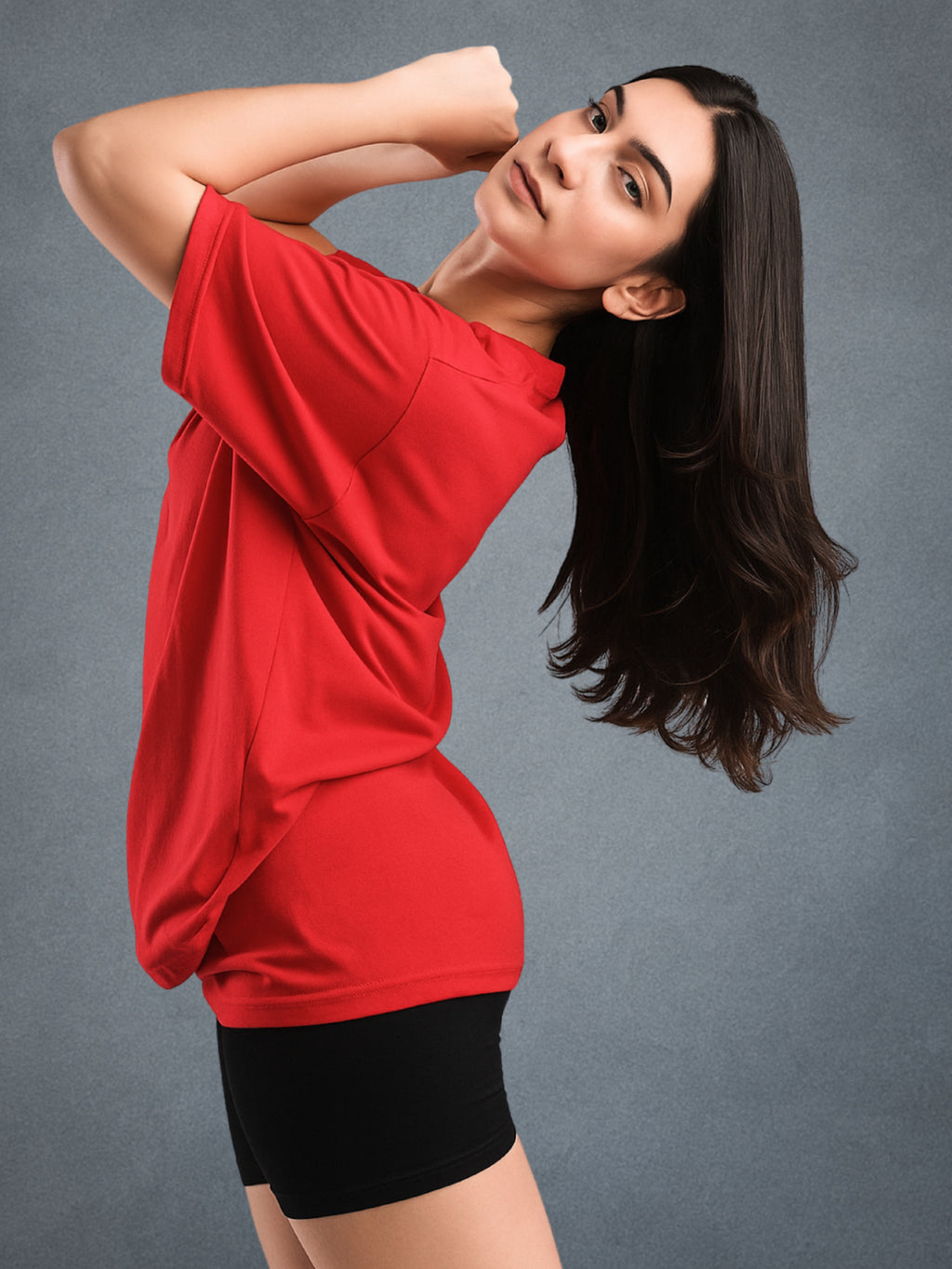 Zwuri Women’s Crimson Red Oversized T-Shirt Solids, Relaxed Fit, Minimalist Everyday Wear