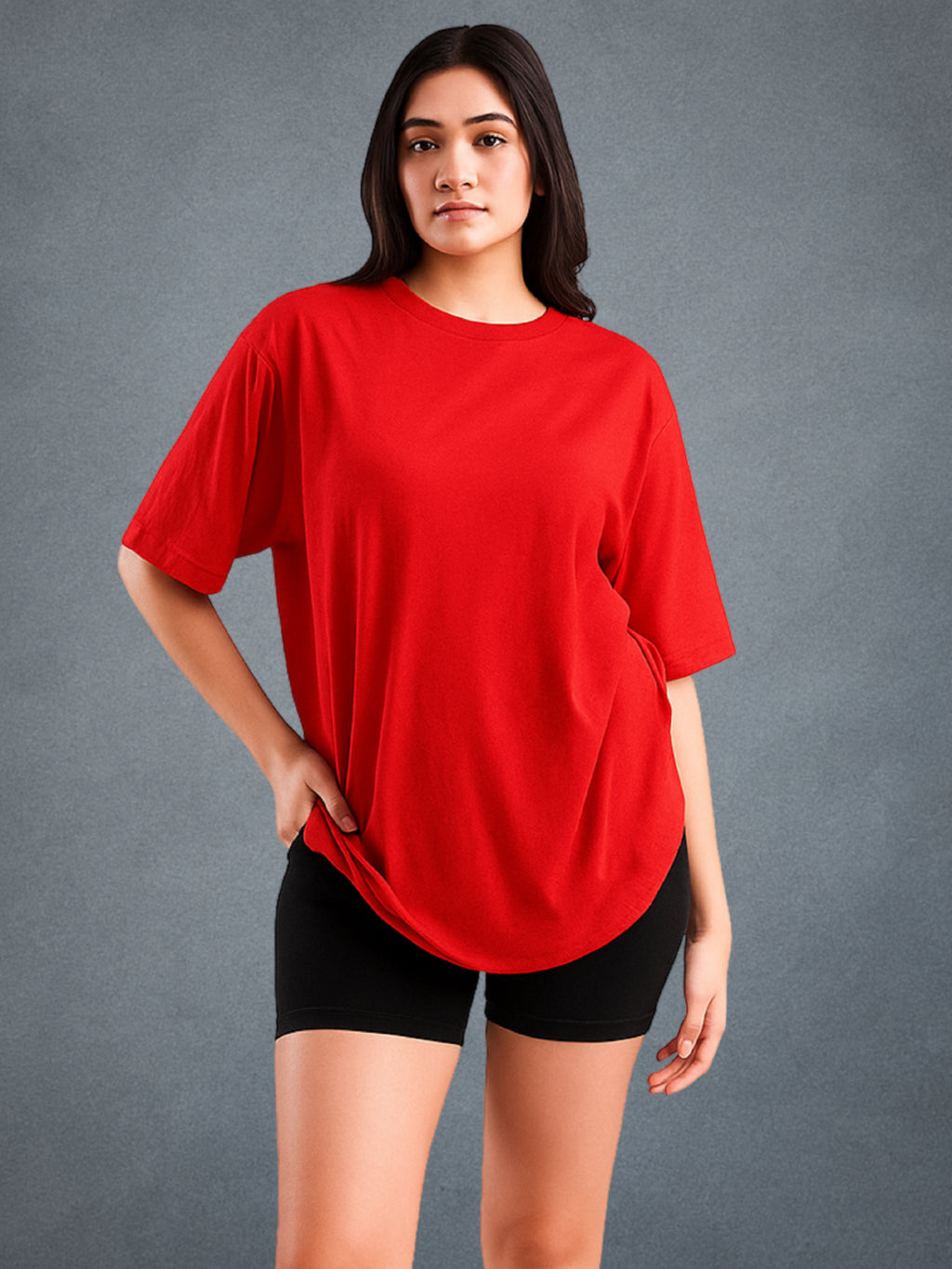 Zwuri Women’s Crimson Red Oversized T-Shirt Solids, Relaxed Fit, Minimalist Everyday Wear