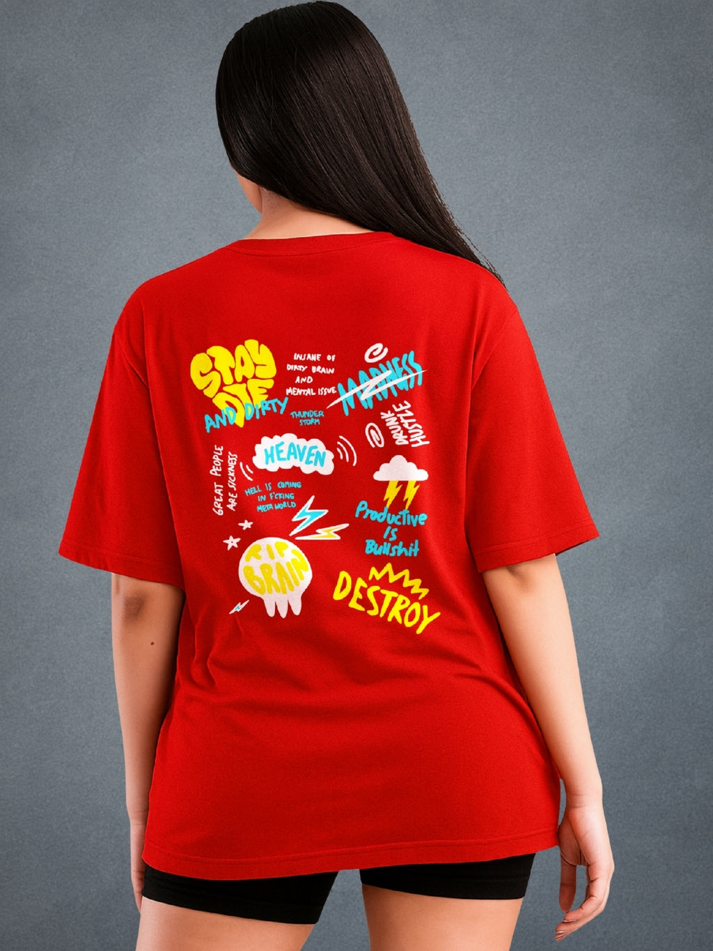 🤪 The Zwuri Madness, Crimson Red Oversized T-Shirt For Women by Zwuri