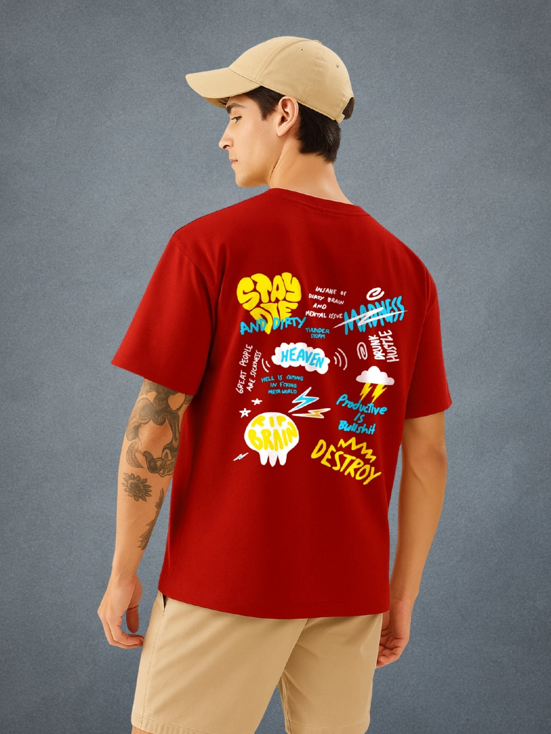 🤪 The Zwuri Madness, Crimson Red Oversized T-Shirt For Men by Zwuri