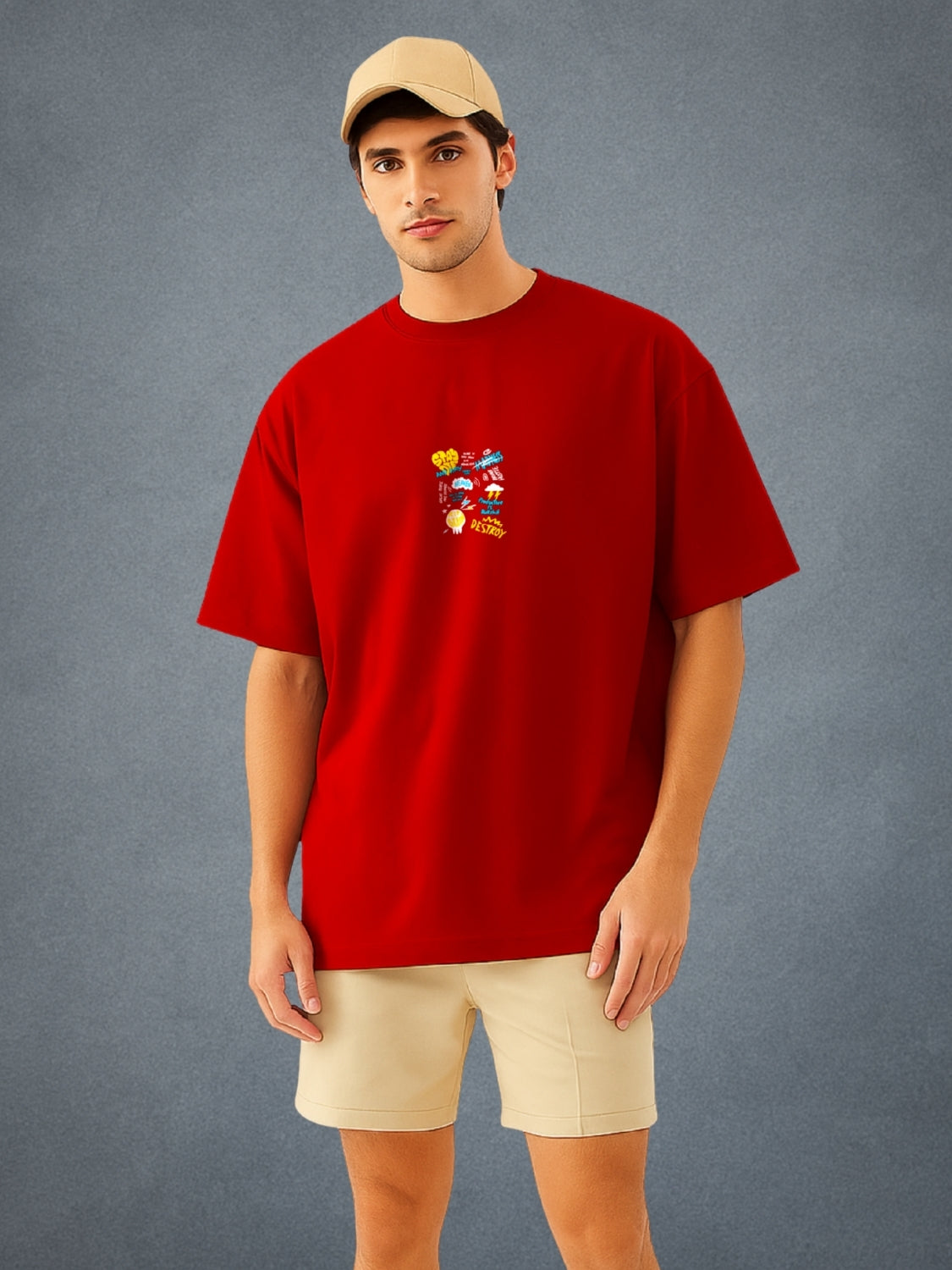 🤪 The Zwuri Madness, Crimson Red Oversized T-Shirt For Men by Zwuri