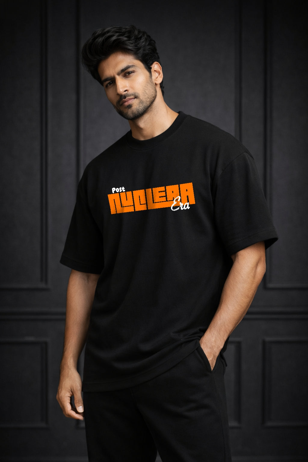 Zwuri Men | Nuclear Era  - Pitch Black Oversized T-Shirt