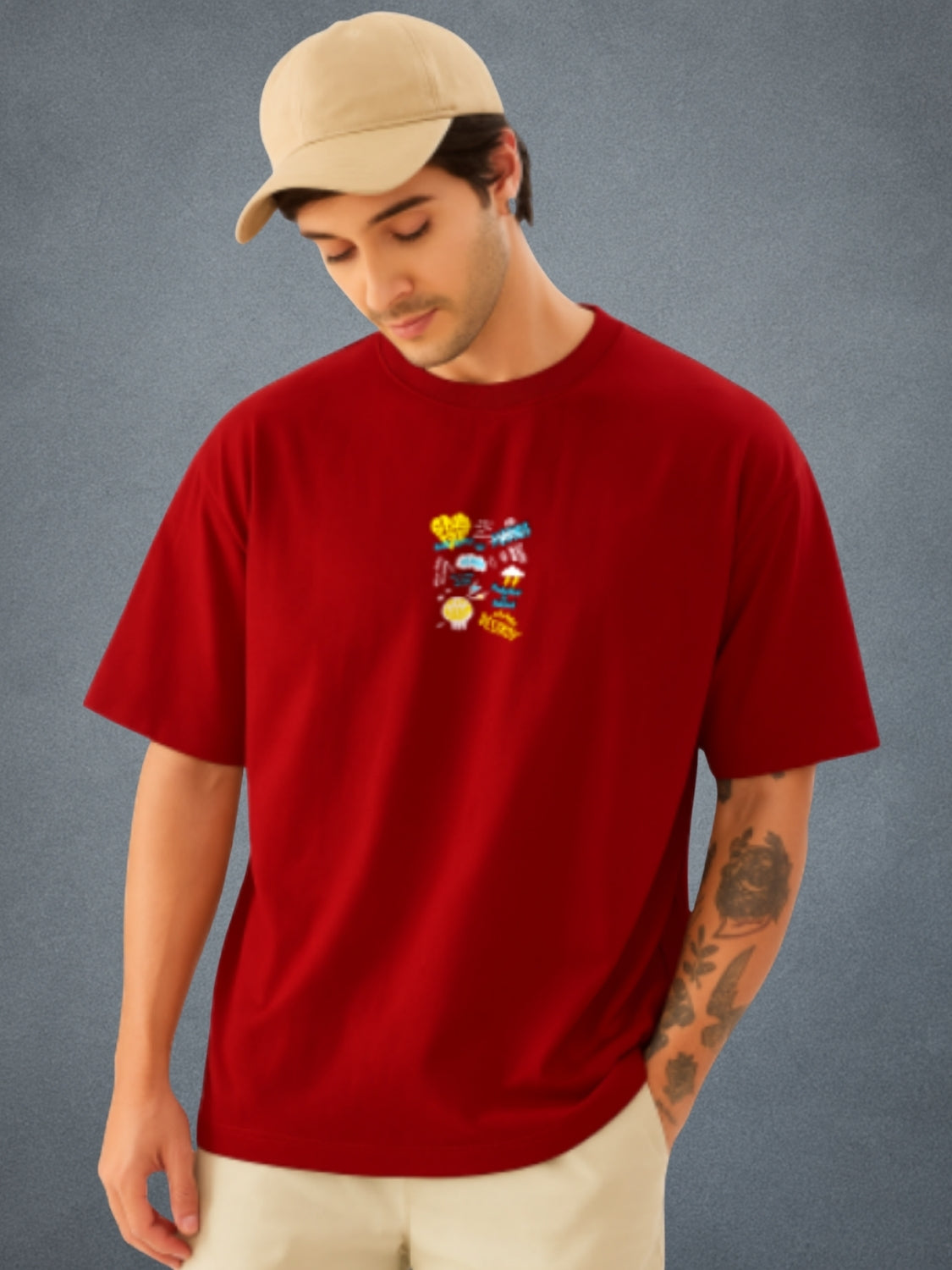 🤪 The Zwuri Madness, Crimson Red Oversized T-Shirt For Men by Zwuri