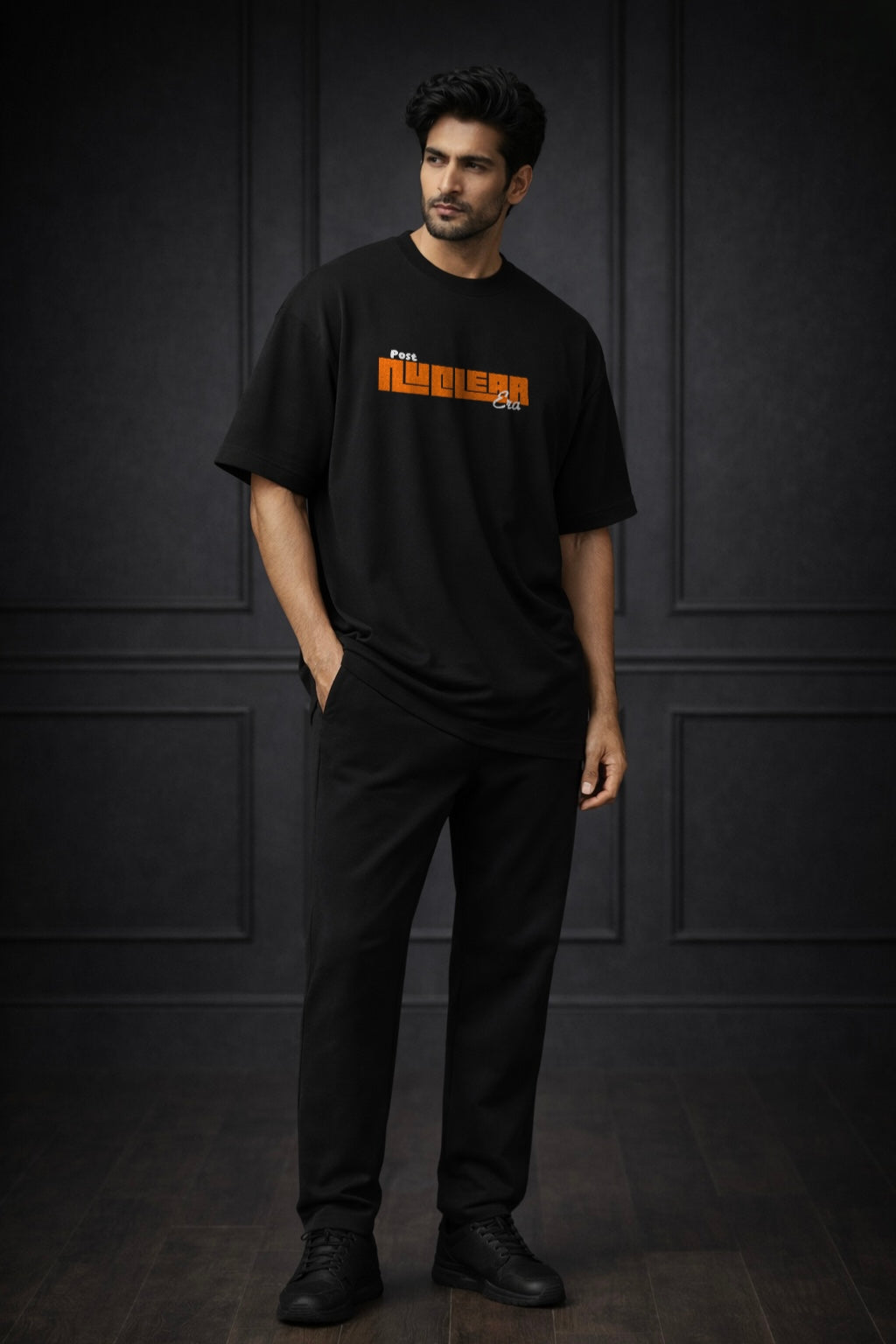 Zwuri Men | Nuclear Era  - Pitch Black Oversized T-Shirt