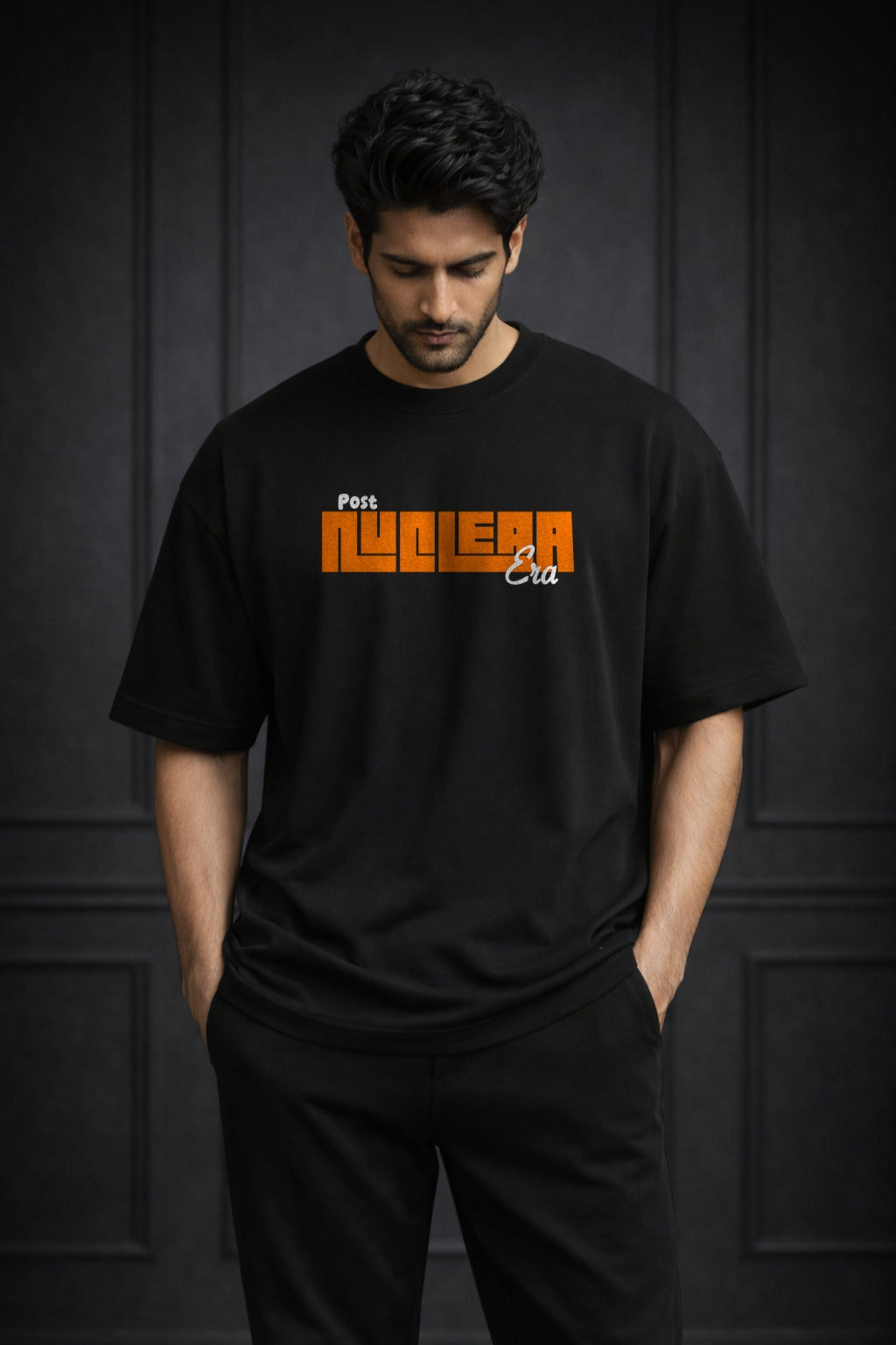 Zwuri Men | Nuclear Era  - Pitch Black Oversized T-Shirt