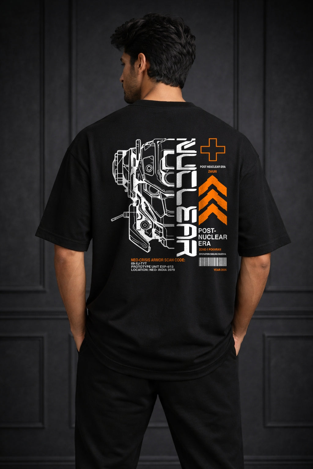 Zwuri Men | Nuclear Era  - Pitch Black Oversized T-Shirt