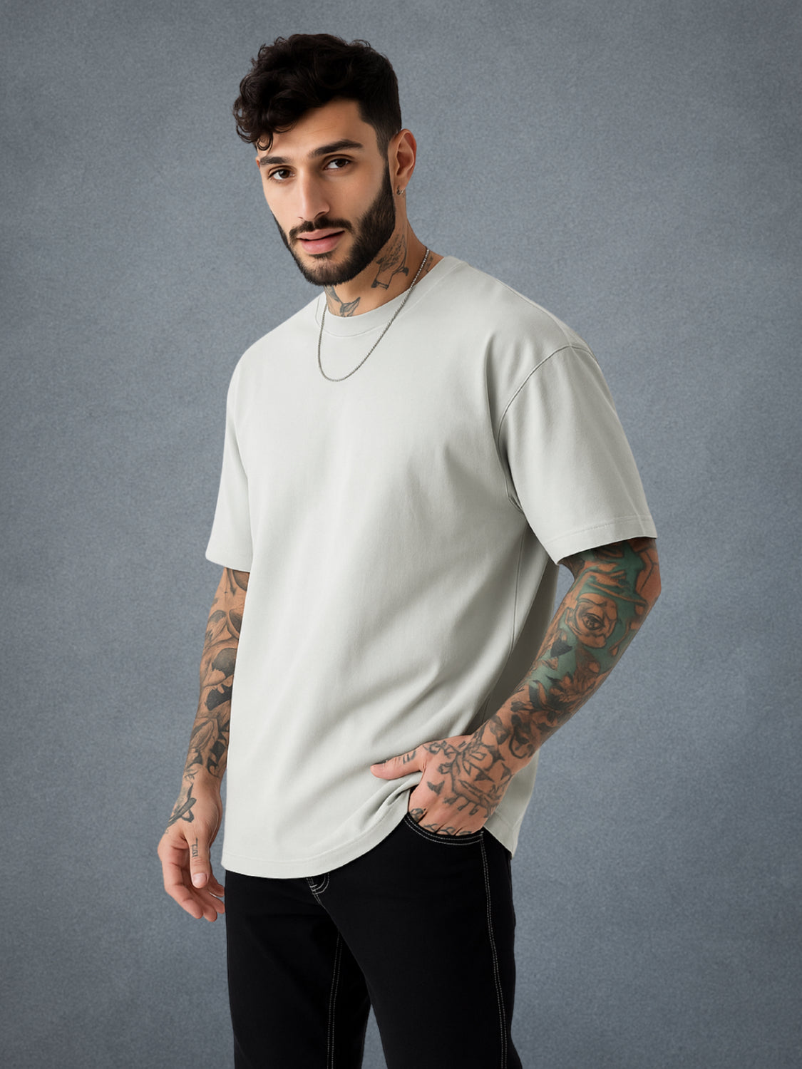 Zwuri Men’s Smoke Gray Oversized T-Shirt Solids, Relaxed Fit, Minimalist Everyday Wear