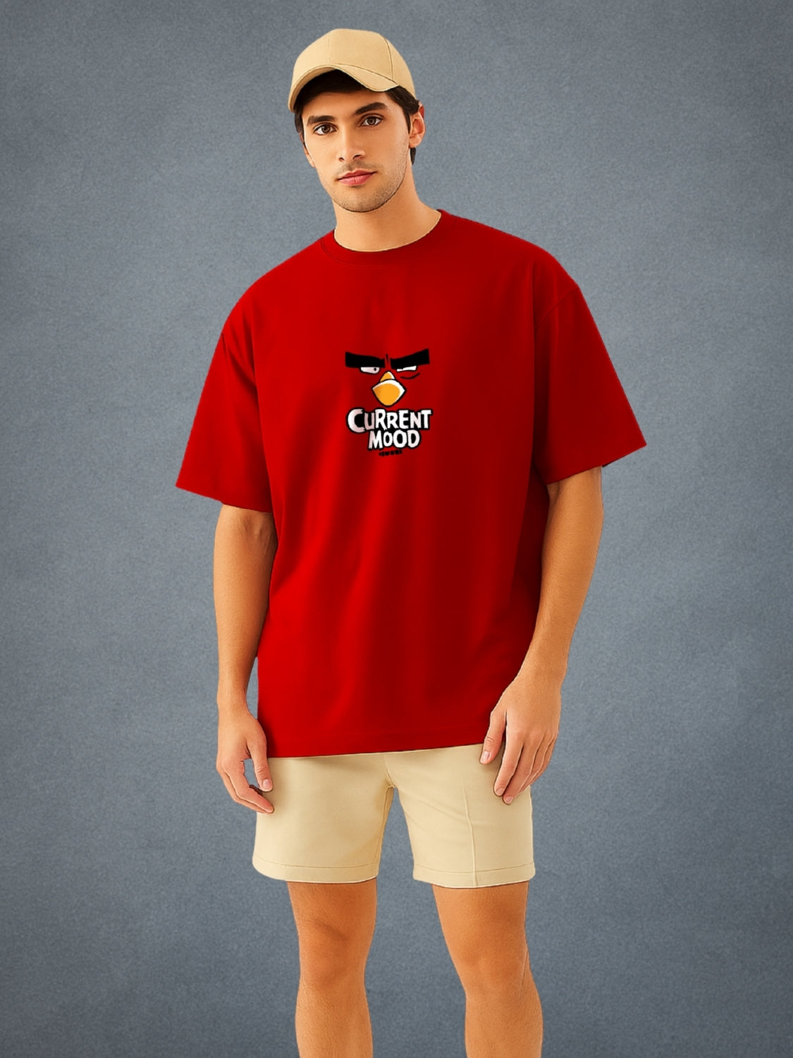 Angry Bird Crimson Red Oversized T-Shirt for Men by Zwuri