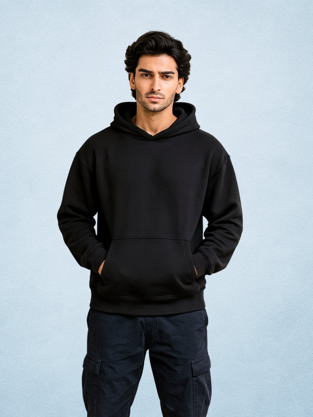 Zwuri Men | Solids - Pitch Black Oversized Hoodie