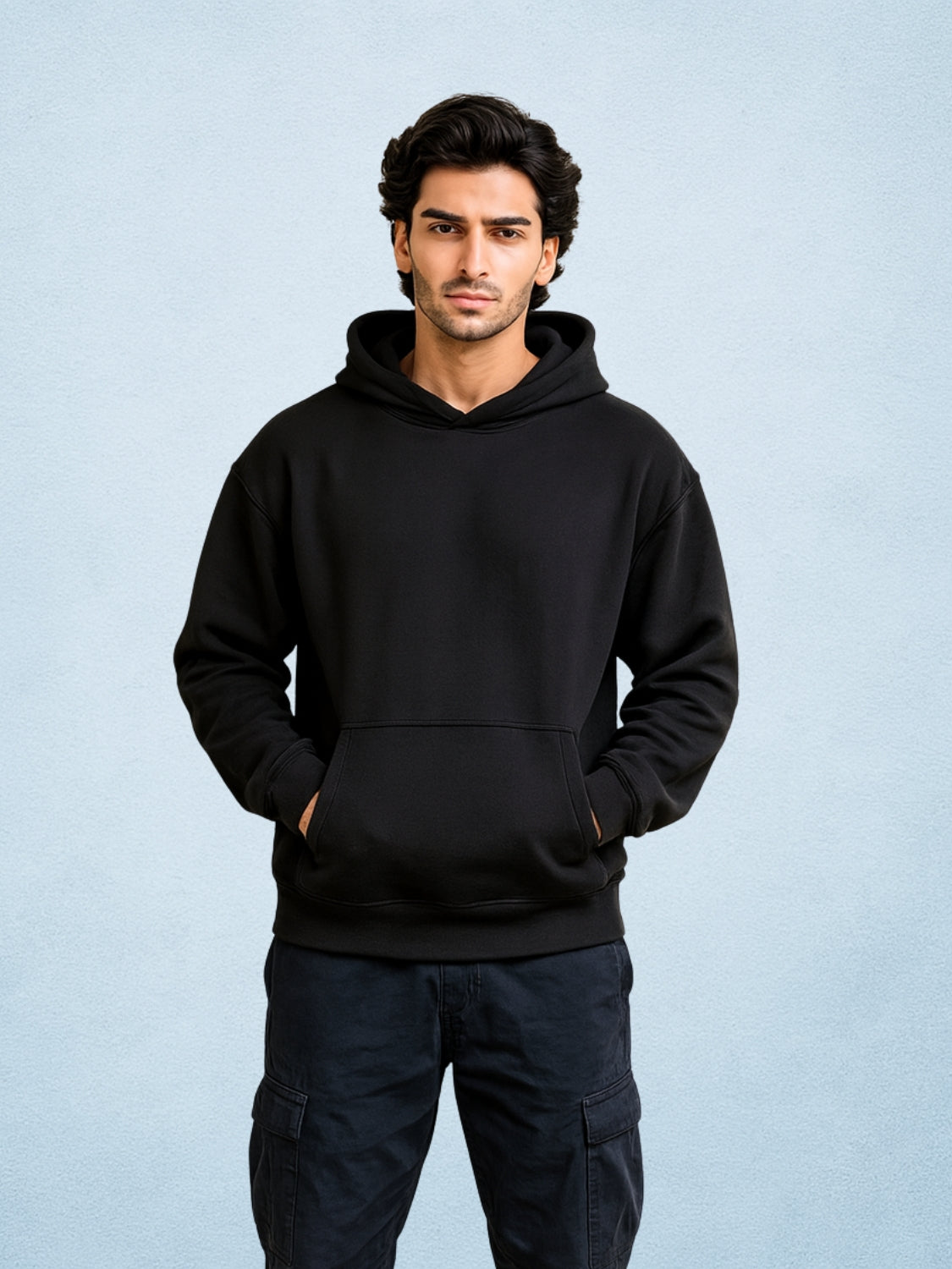 Zwuri Men | Solids - Pitch Black Oversized Hoodie