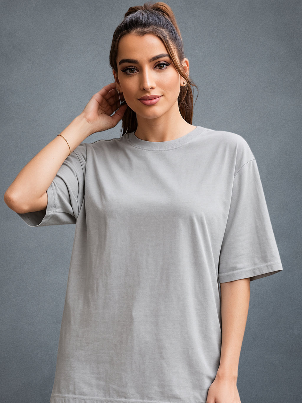 Zwuri Women’s Smoke Gray Oversized T-Shirt Solids, Relaxed Fit, Minimalist Everyday Wear