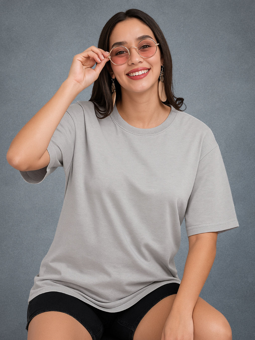 Zwuri Women’s Smoke Gray Oversized T-Shirt Solids, Relaxed Fit, Minimalist Everyday Wear