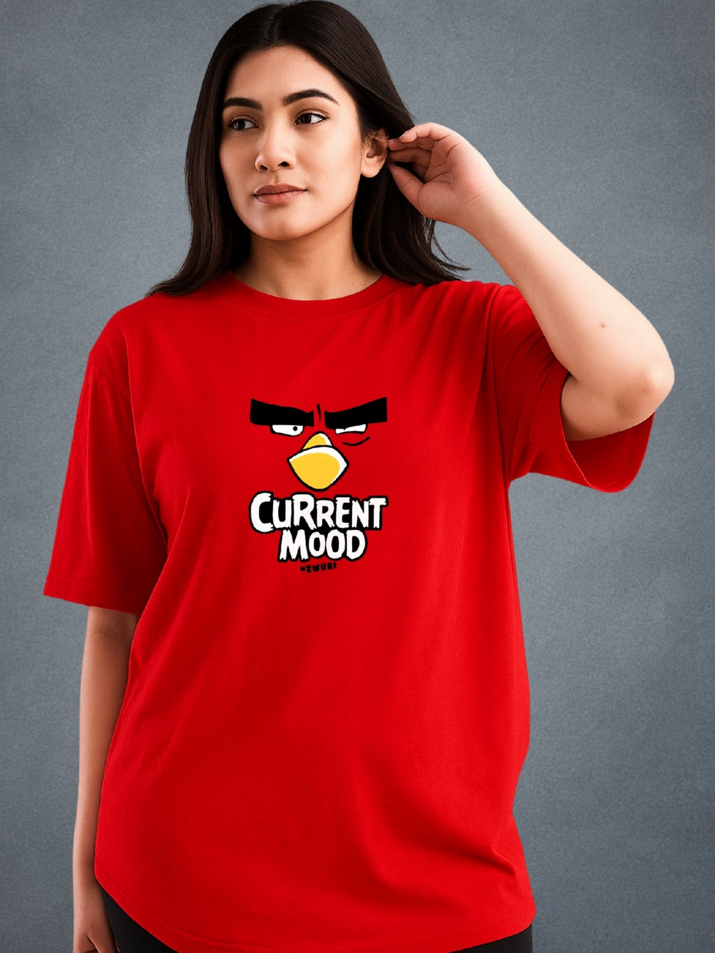 Angry Bird Crimson Red Oversized T-Shirt for Women by Zwuri