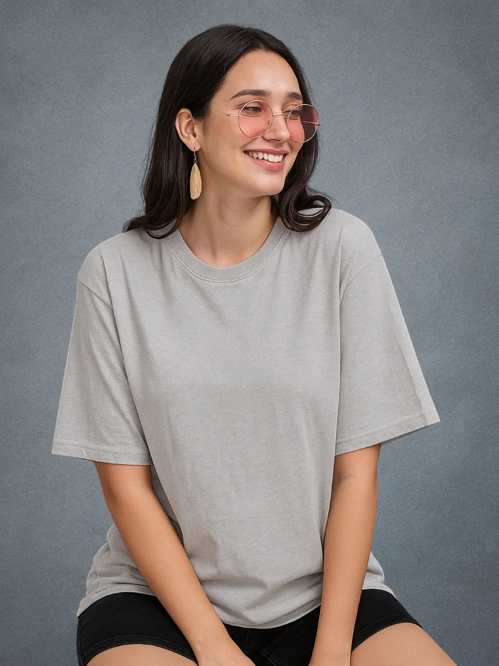 Zwuri Women’s Smoke Gray Oversized T-Shirt Solids, Relaxed Fit, Minimalist Everyday Wear