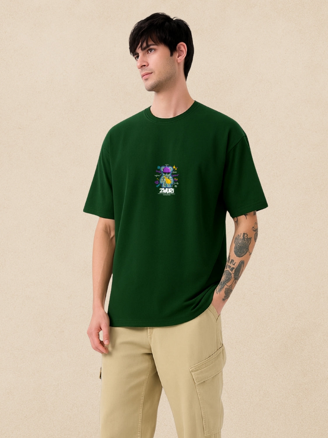 Graffiti Art, Forest Green Oversized T-Shirt For Men by Zwuri
