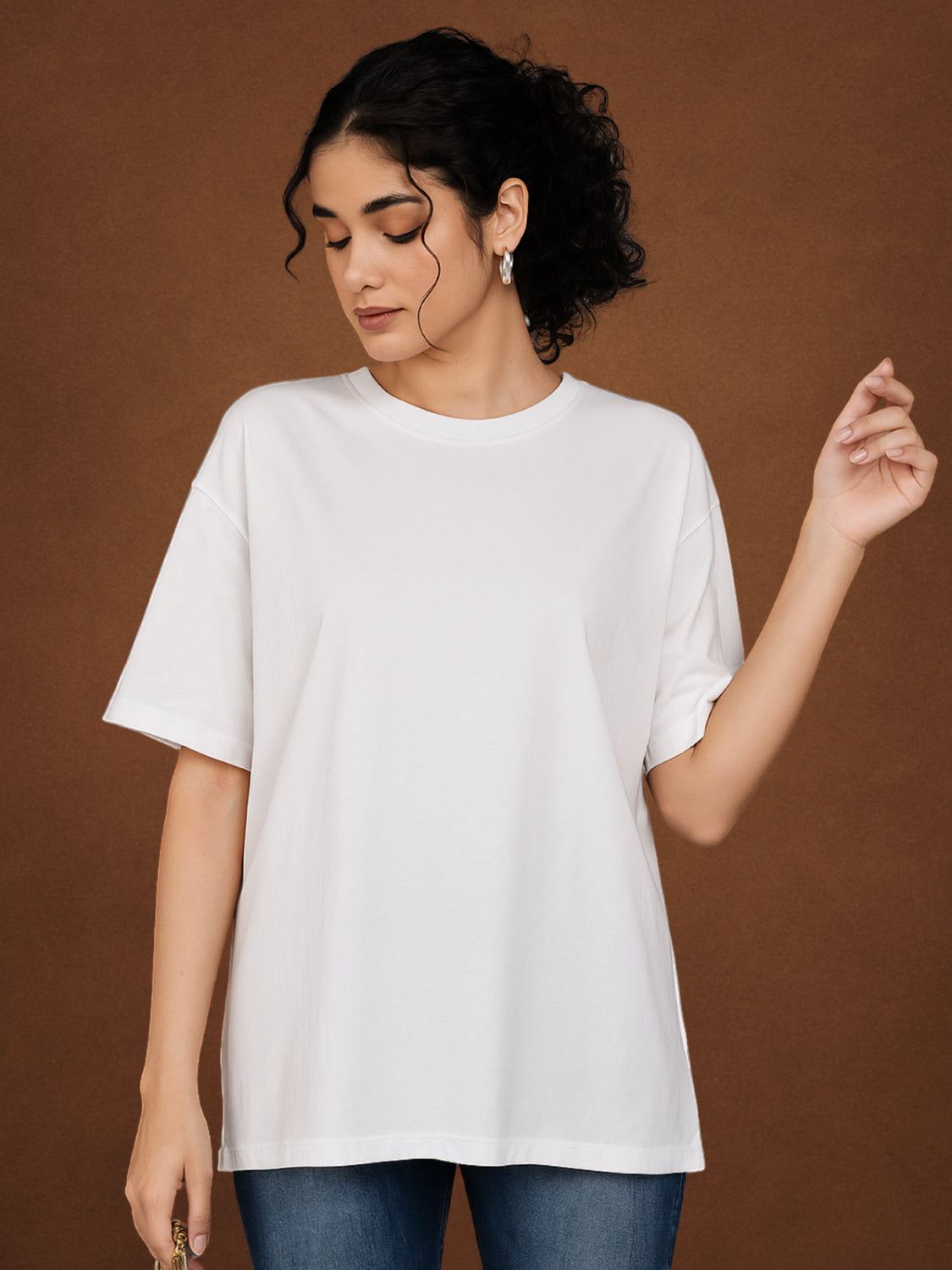 Zwuri Women's Pure White Oversized T-Shirt Solids, Relaxed Fit, Minimalist Everyday Wear