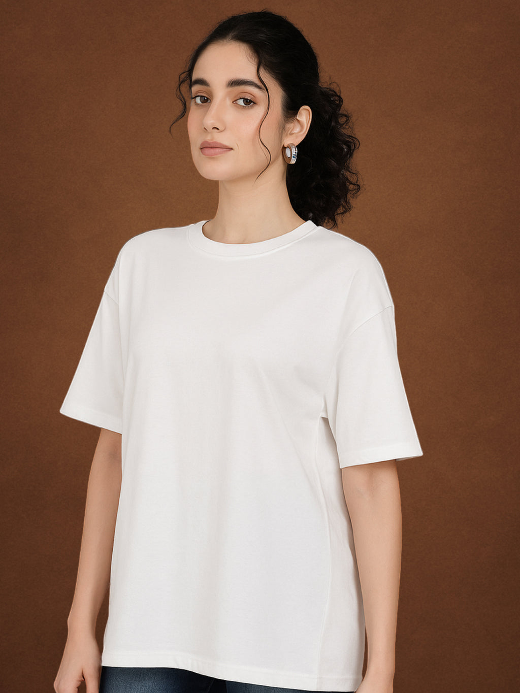 Zwuri Women's Pure White Oversized T-Shirt Solids, Relaxed Fit, Minimalist Everyday Wear