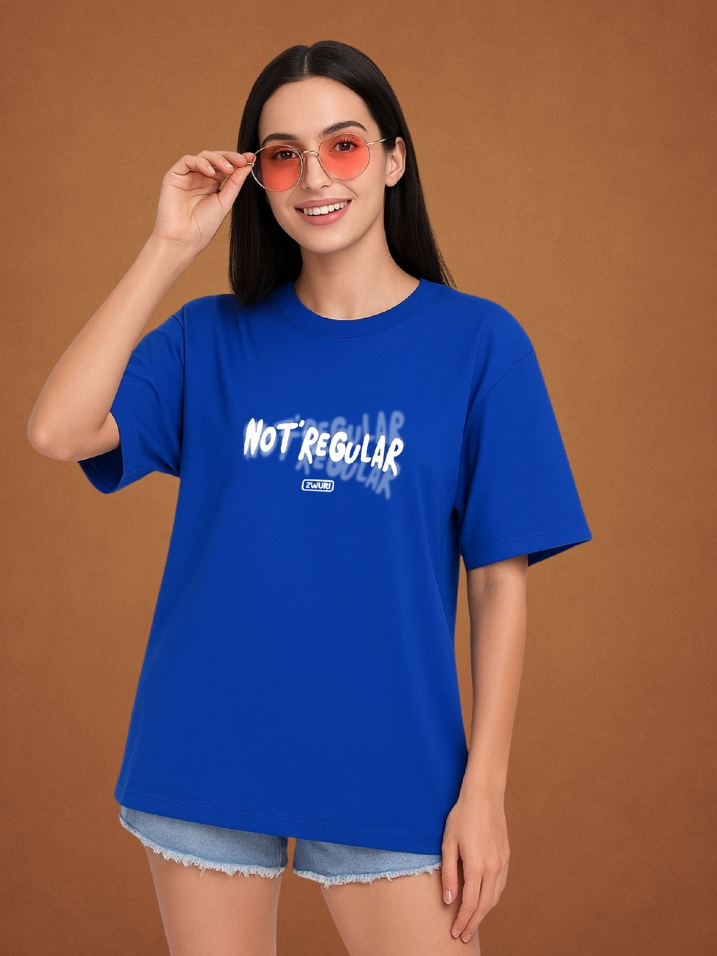 Not Regular, Drift Blue Oversized T-Shirt For Women by Zwuri