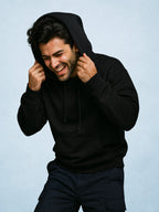 Zwuri Men | Solids - Pitch Black Oversized Hoodie