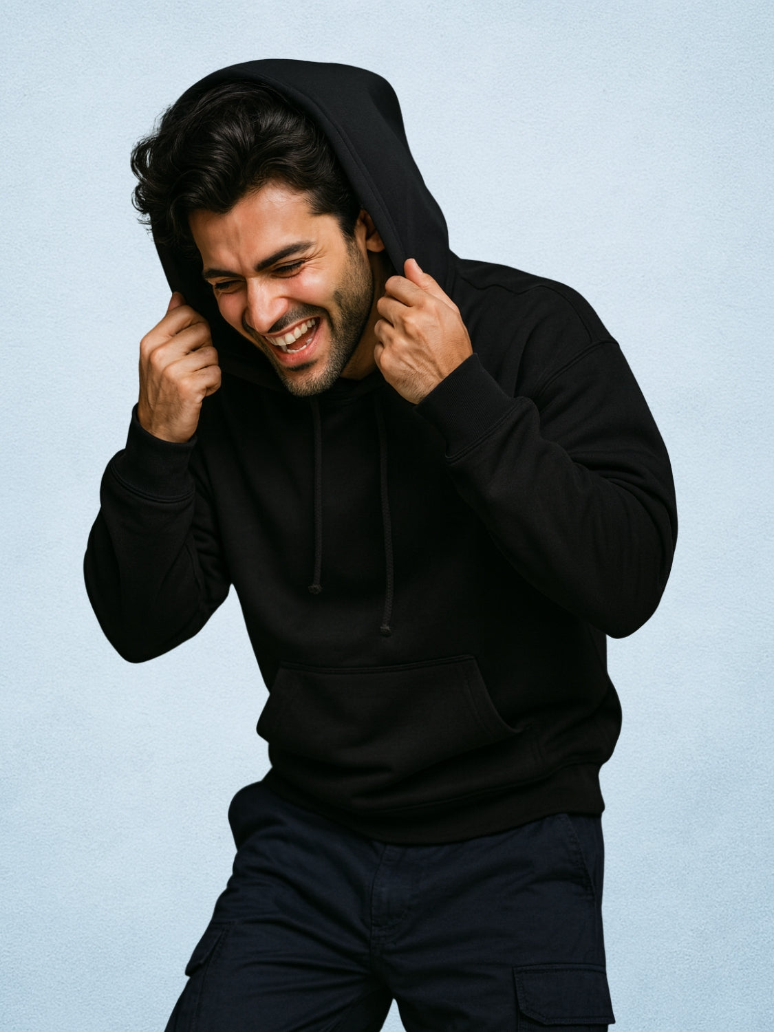 Zwuri Men | Solids - Pitch Black Oversized Hoodie