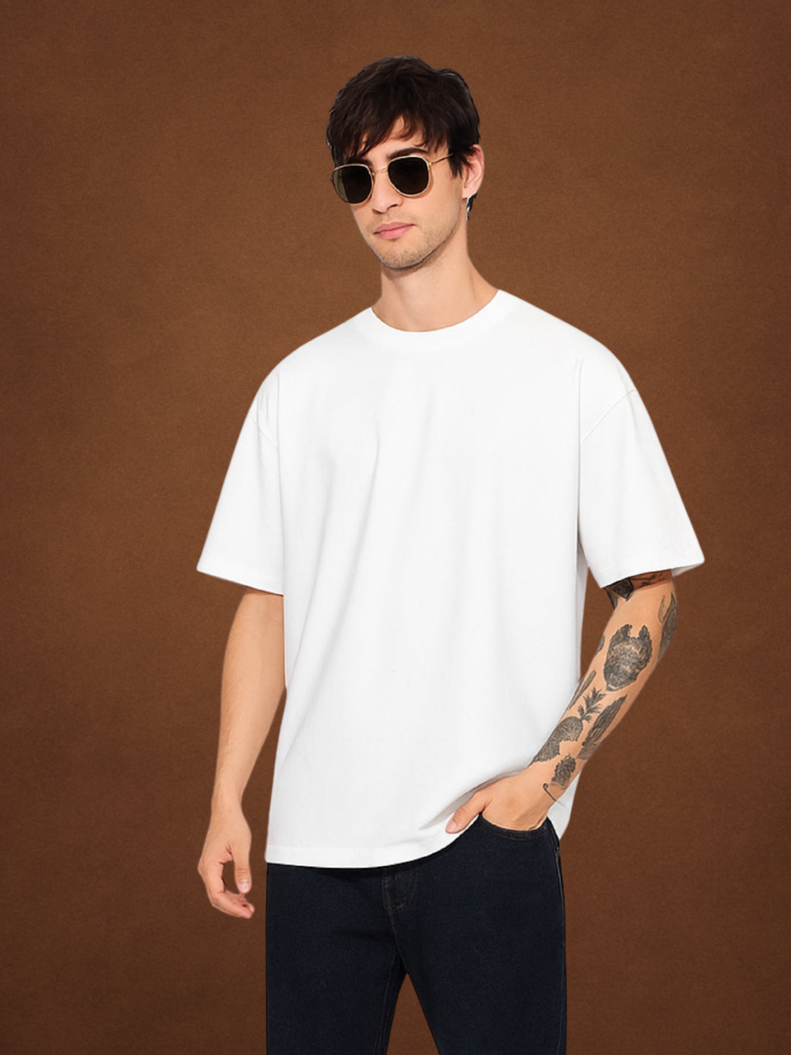 Zwuri Men’s Pure White Oversized T-Shirt Solids, Relaxed Fit, Minimalist Everyday Wear