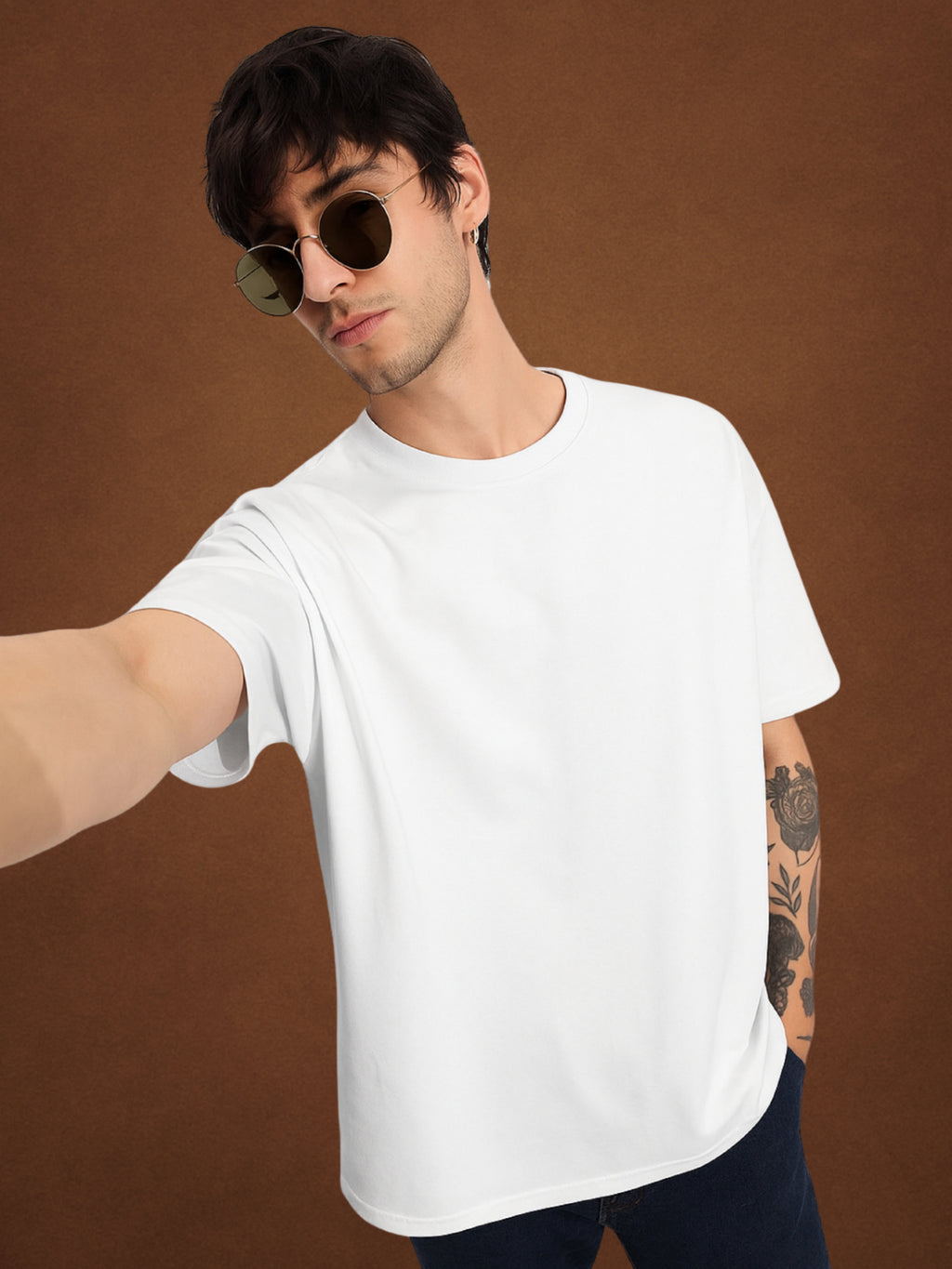 Zwuri Men’s Pure White Oversized T-Shirt Solids, Relaxed Fit, Minimalist Everyday Wear