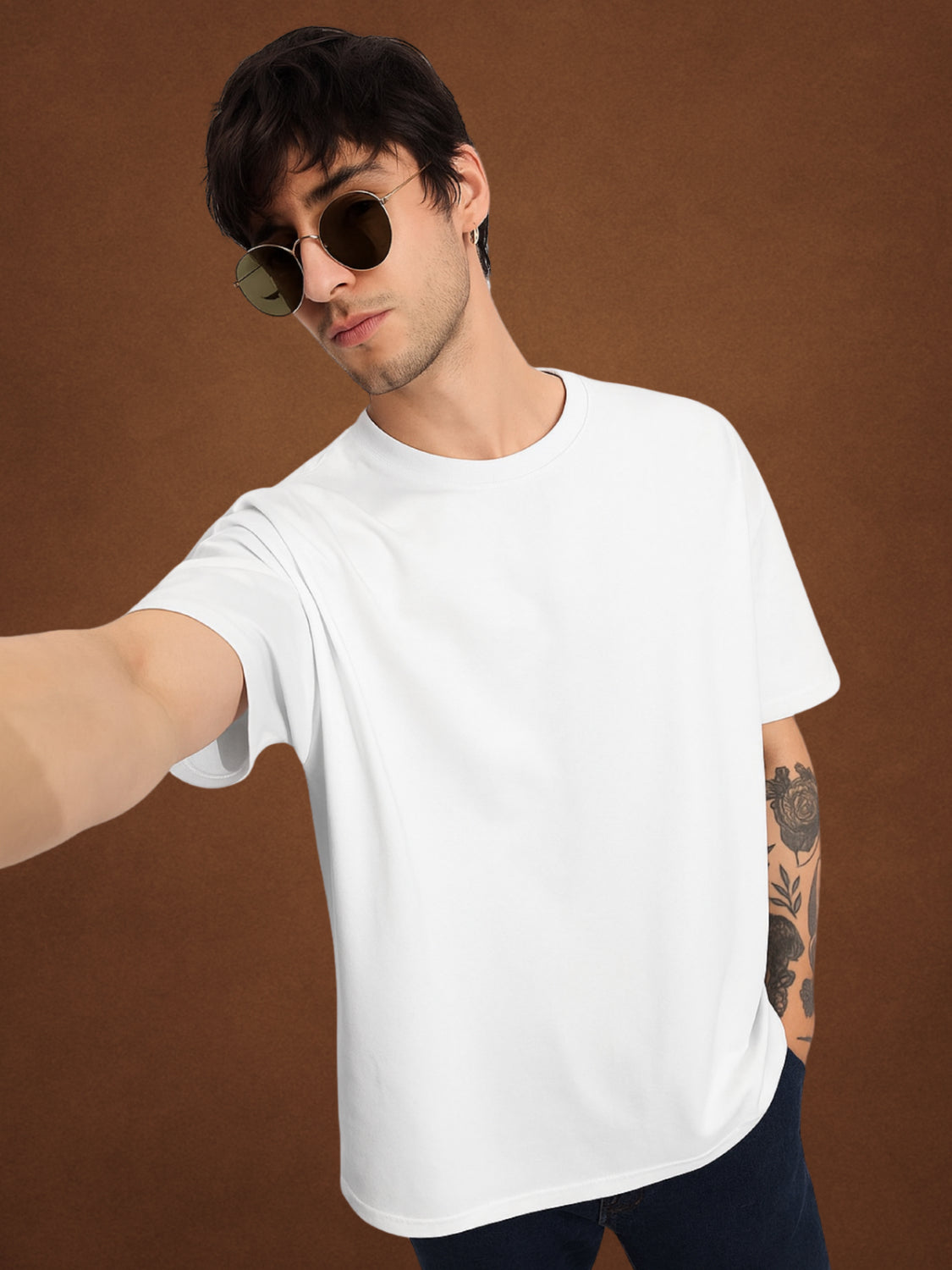 Zwuri Men’s Pure White Oversized T-Shirt Solids, Relaxed Fit, Minimalist Everyday Wear