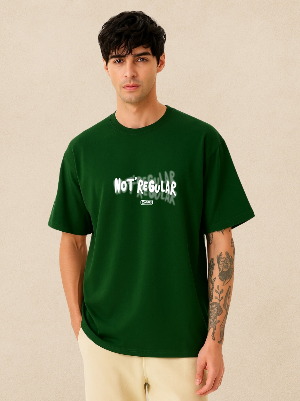 Not Regular, Forest Green Oversized T-Shirt For Men by Zwuri