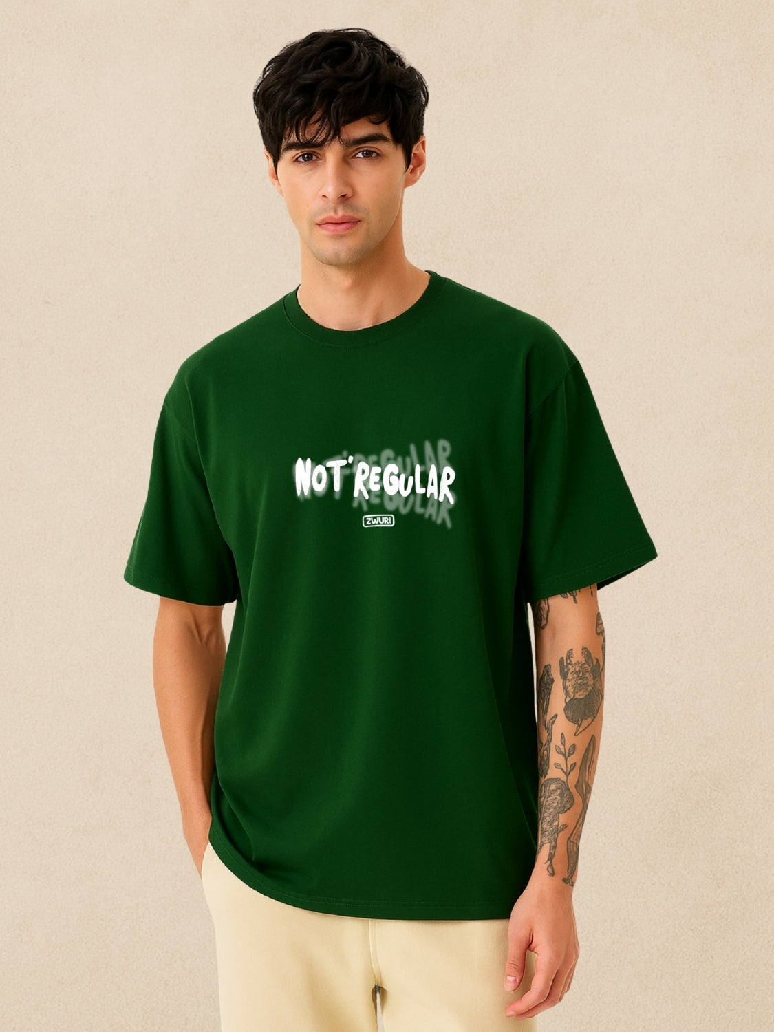 Not Regular, Forest Green Oversized T-Shirt For Men by Zwuri