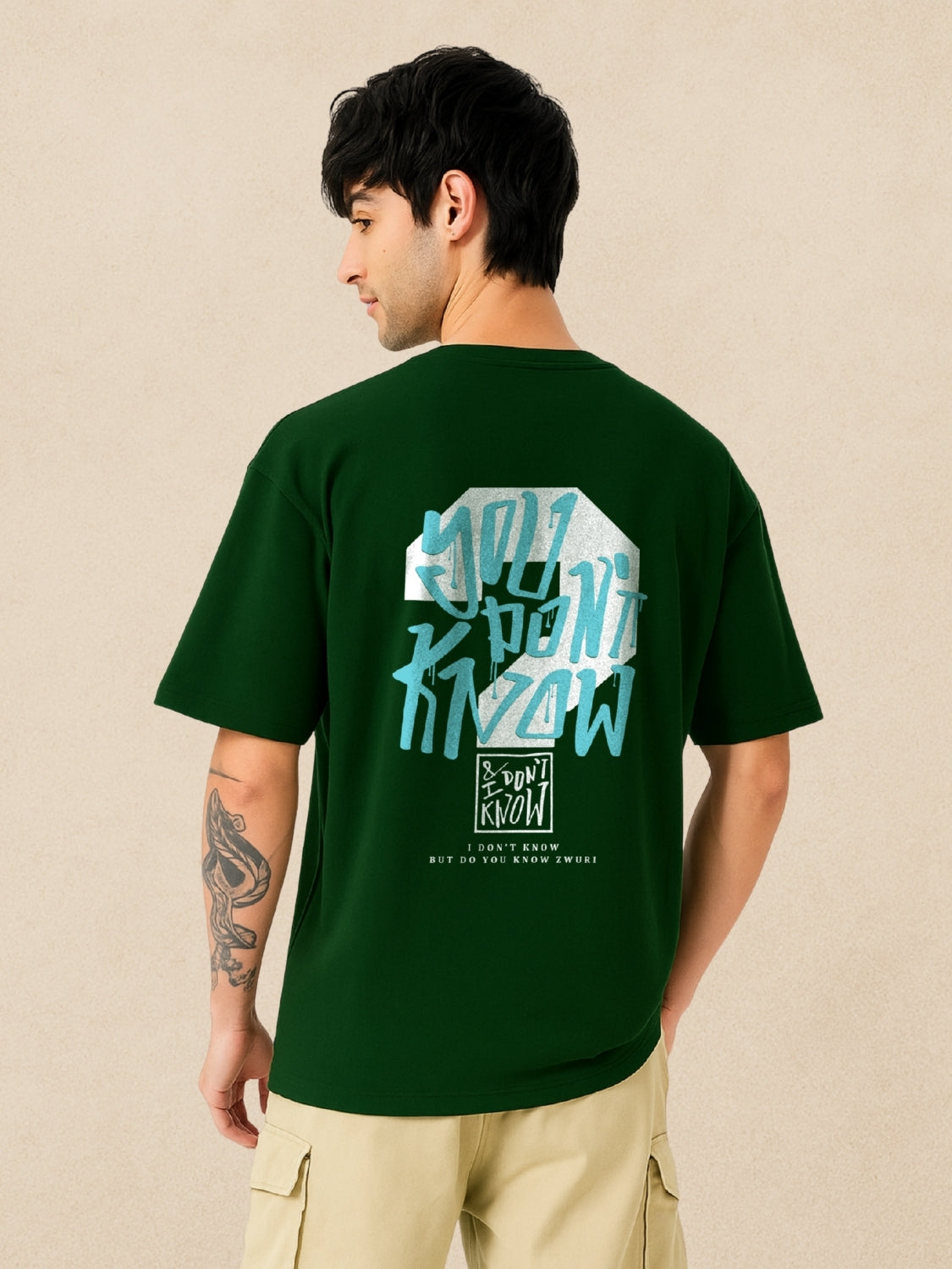 You Don’t Know? Forest Green Oversized T-Shirt for Men by Zwuri