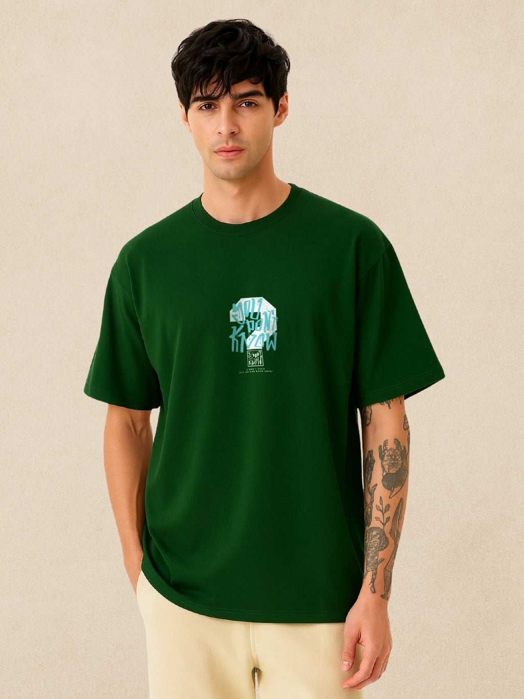 You Don’t Know? Forest Green Oversized T-Shirt for Men by Zwuri