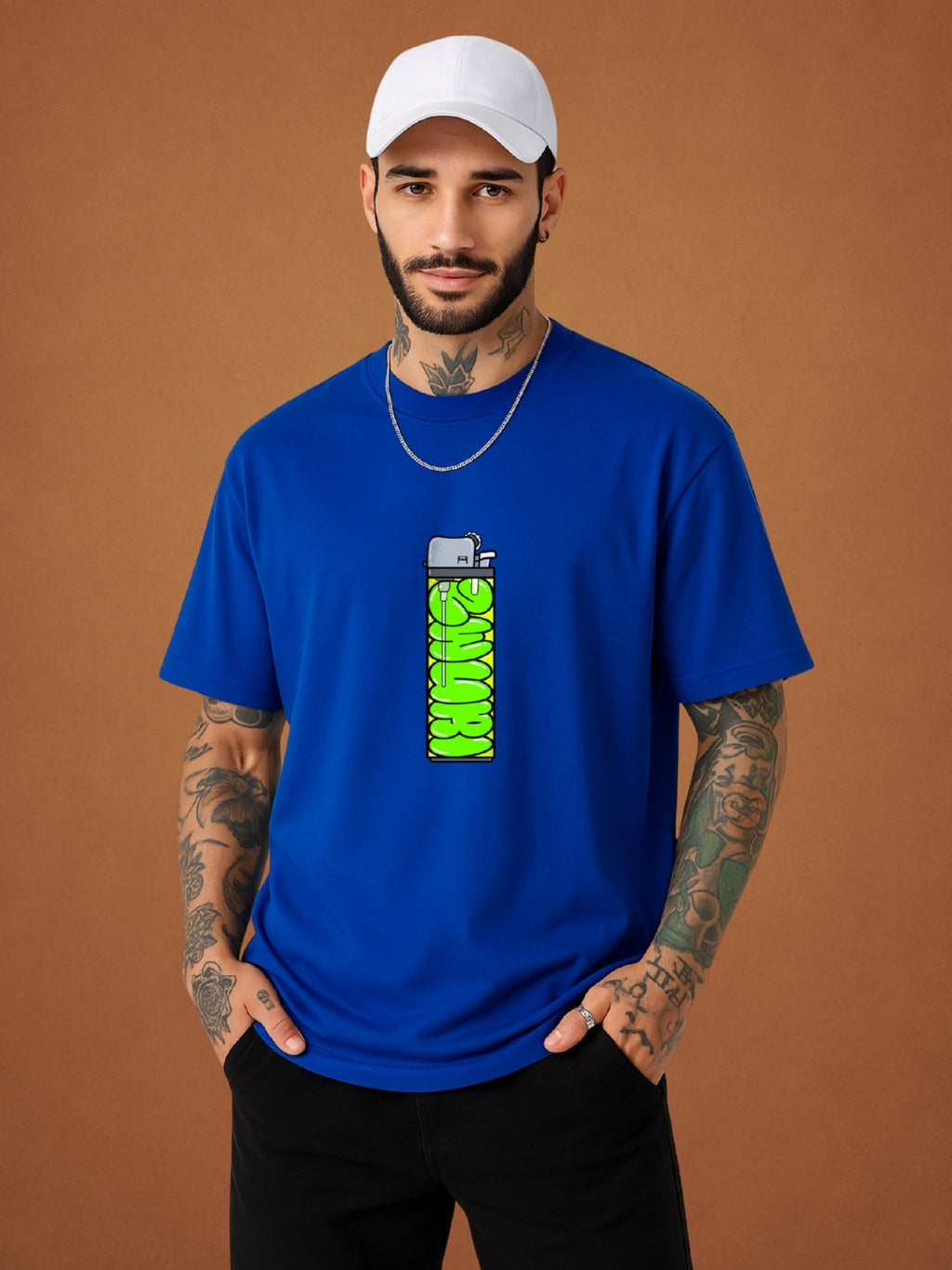 🔥 Lighter, Drift Blue Oversized T-Shirt For Men by Zwuri