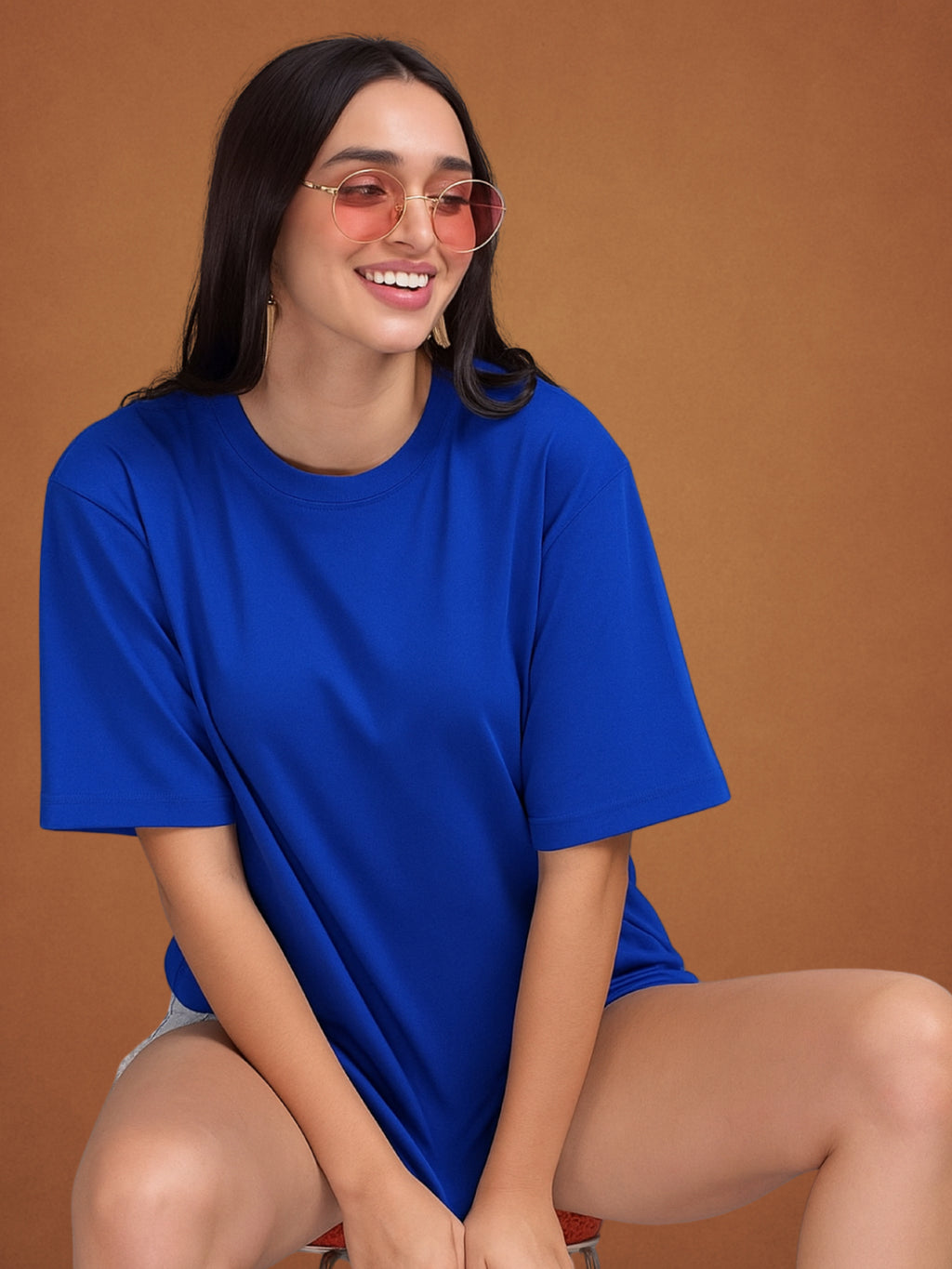 Zwuri Women’s Drift Blue Oversized T-Shirt Solids, Relaxed Fit, Minimalist Everyday Wear