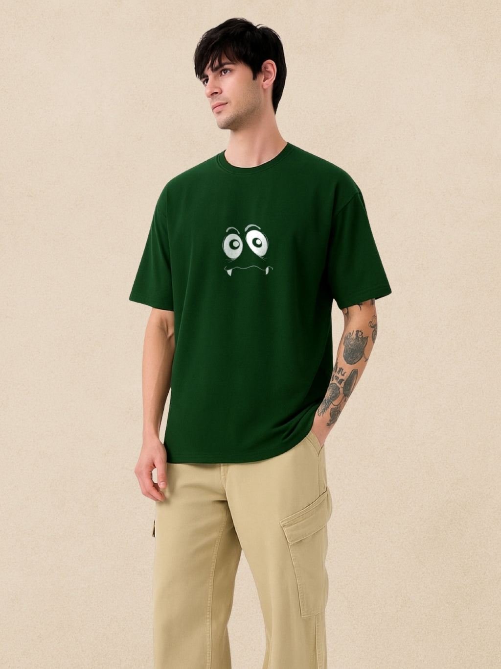👀 Why U Lookin? Forest Green Oversized T-Shirt For Men by Zwuri