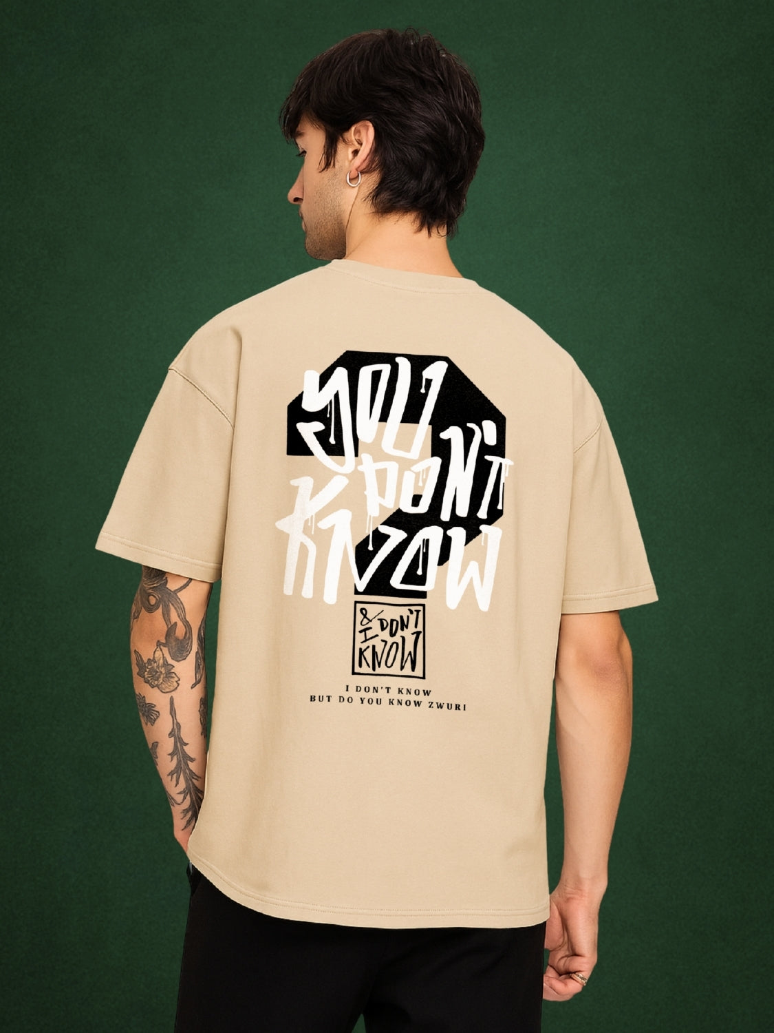 You Don’t Know? Velvet Beige Oversized T-Shirt for Men by Zwuri