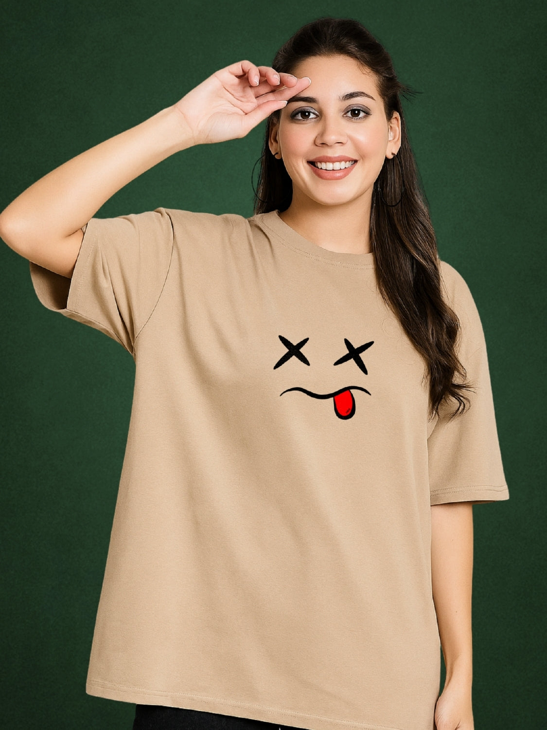 X.O. Velvet Beige Oversized T-Shirt For Women by Zwuri