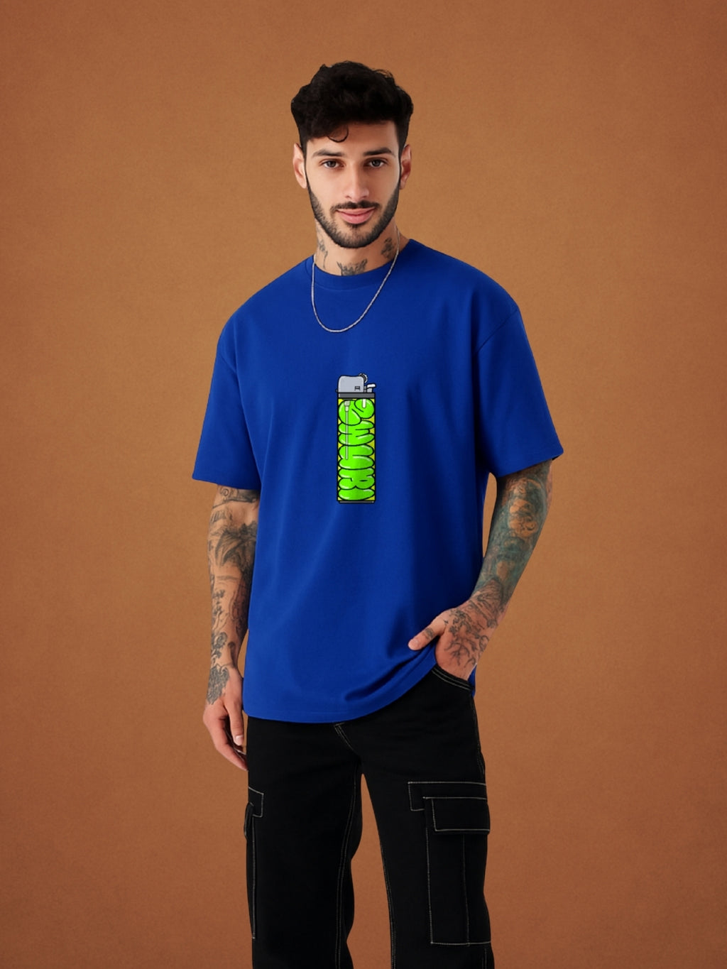 🔥 Lighter, Drift Blue Oversized T-Shirt For Men by Zwuri