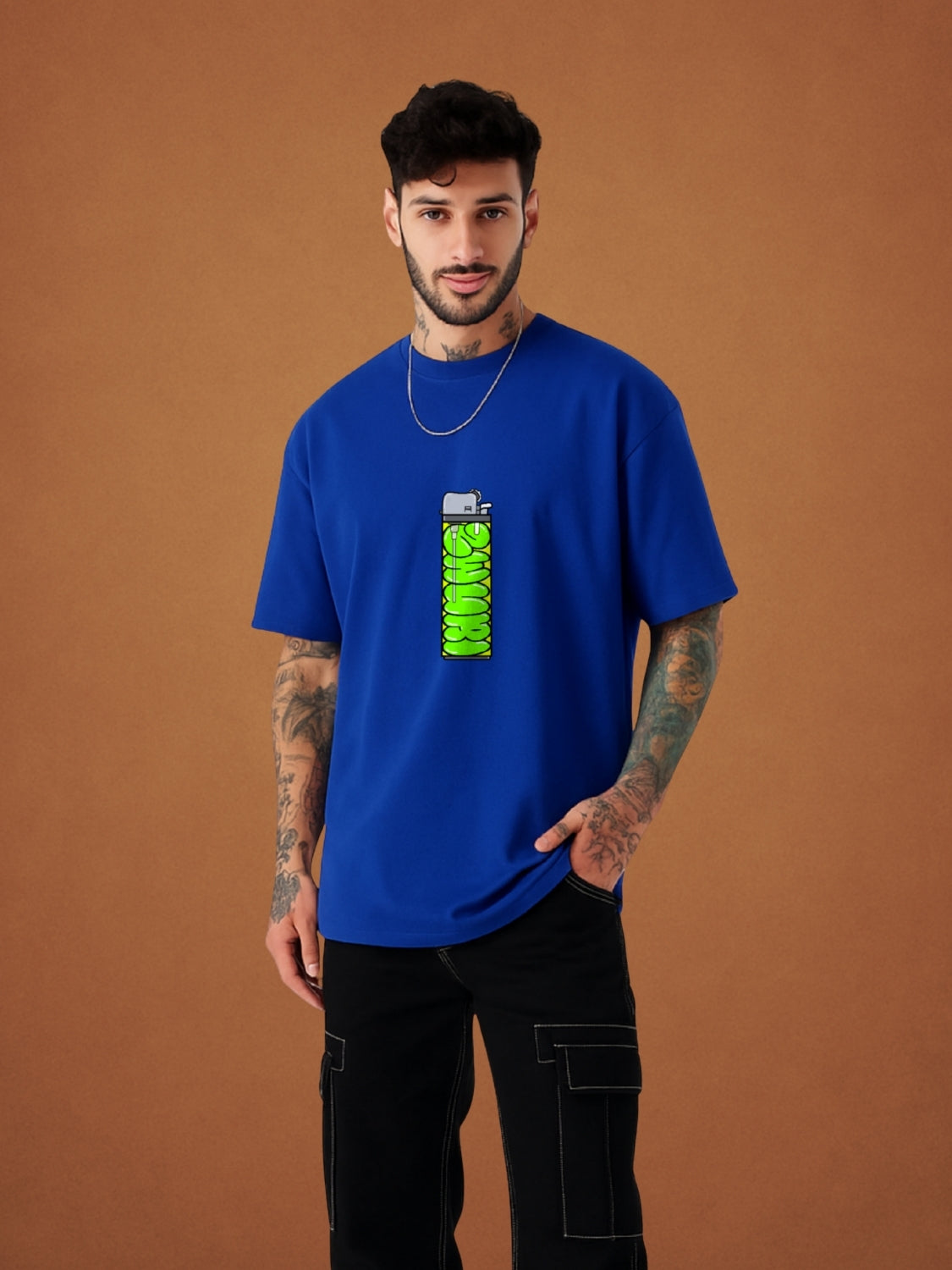 🔥 Lighter, Drift Blue Oversized T-Shirt For Men by Zwuri