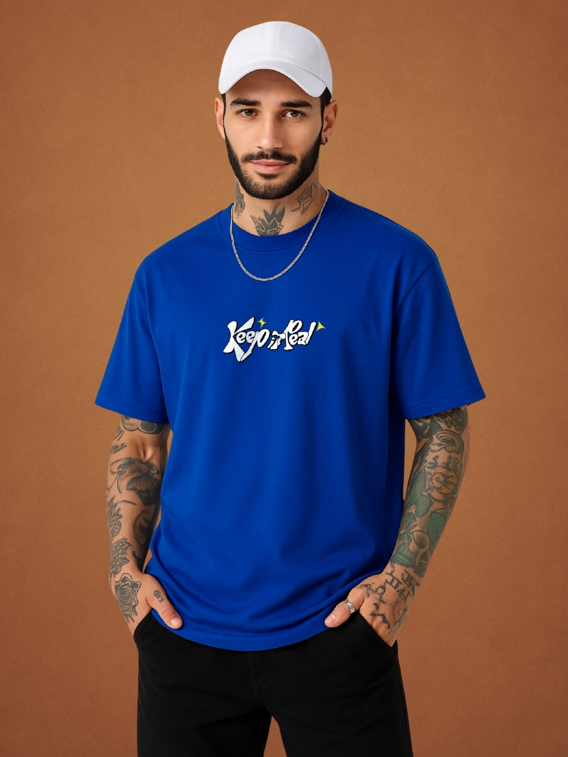 Did You Manifest Me? Drift Blue Oversized T-Shirt for Men by Zwuri